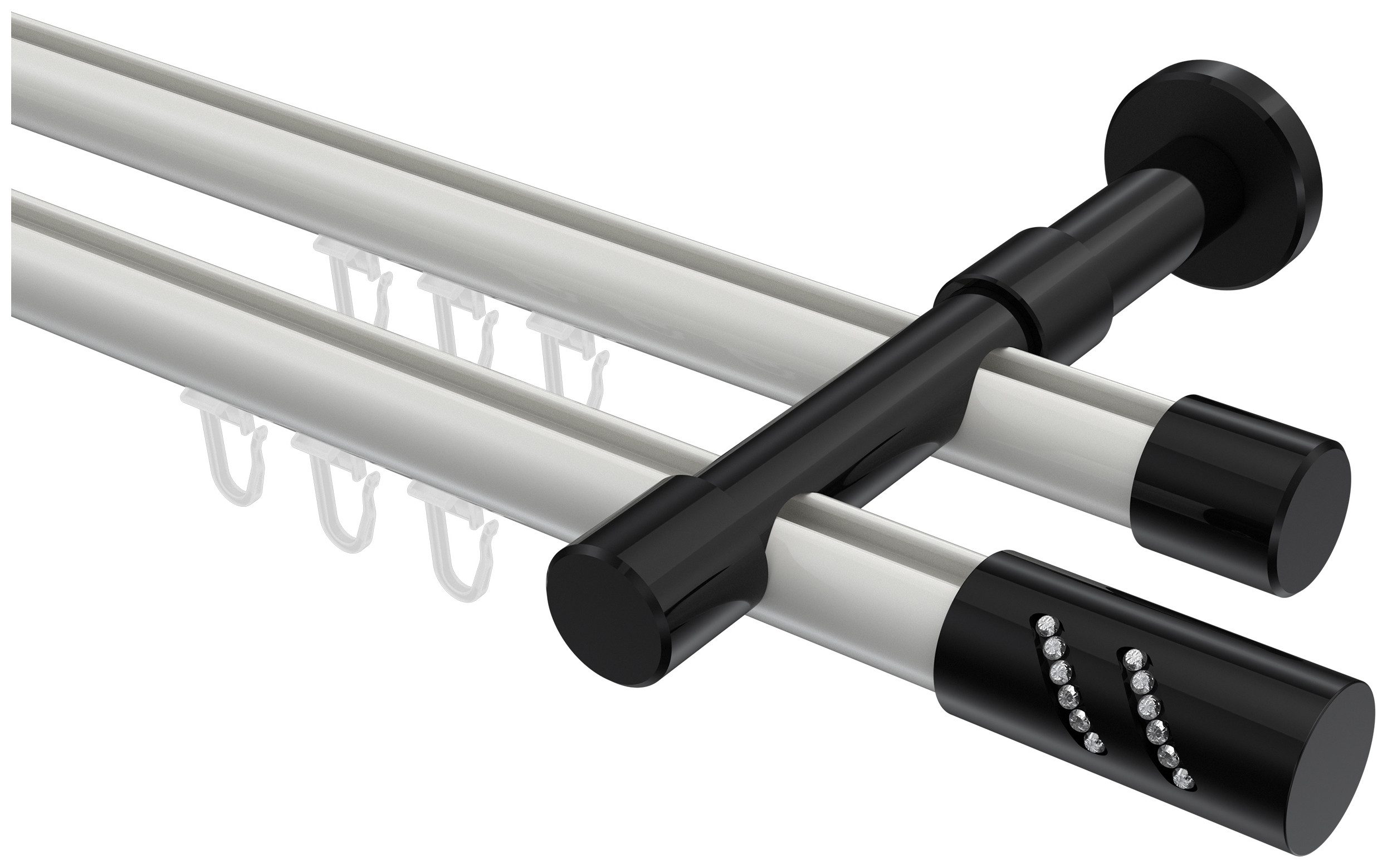 INTERDECO Innenlaufschiene Prestige Zoena, Ø 20 mm, 2-läufig, Fixmaß, kürzbar, Wandmontage, Aluminium, Weiß / Schwarz / Bicolor