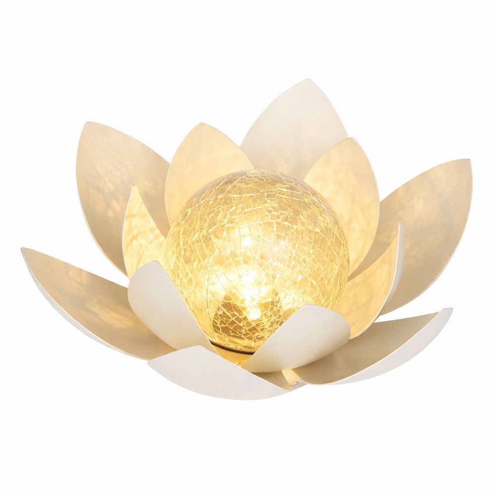 Haushalt International LED Solarleuchte, LED-Leuchtmittel fest verbaut, Warmweiß, LED Solarleuchte Lotusblume weiß Glas Außenleuchte Gartendeko D 27,6cm