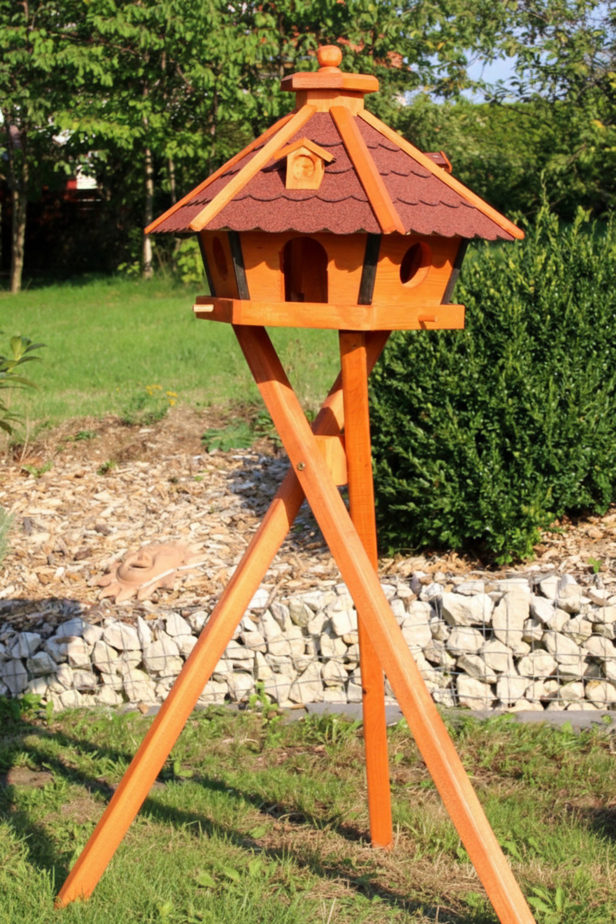 Holzdekoladen Vogelhaus XL Vogelhaus Holz mit Ständer wählbar, 6-eckig & wetterfest