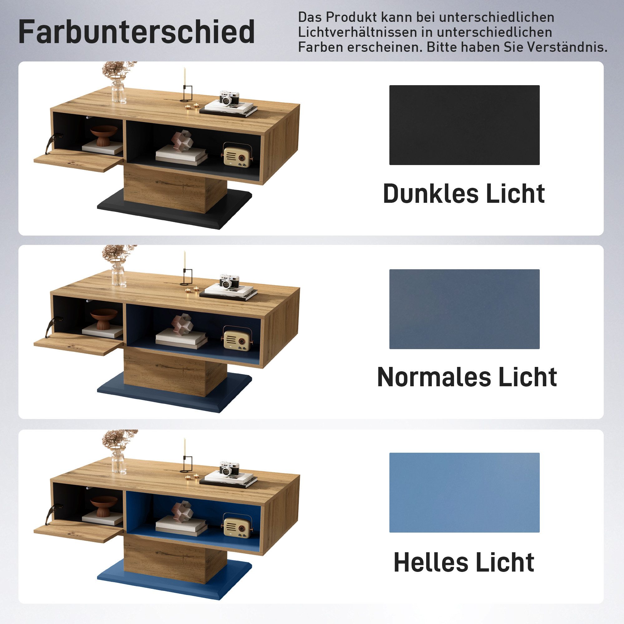 Merax Couchtisch in Holzoptik mit großer Ablagefläche (1-St), Wohnzimmertisch mit doppelseitigem Stauraum & Innenfach, 100x50x46,5cm – Bild 5 von 5