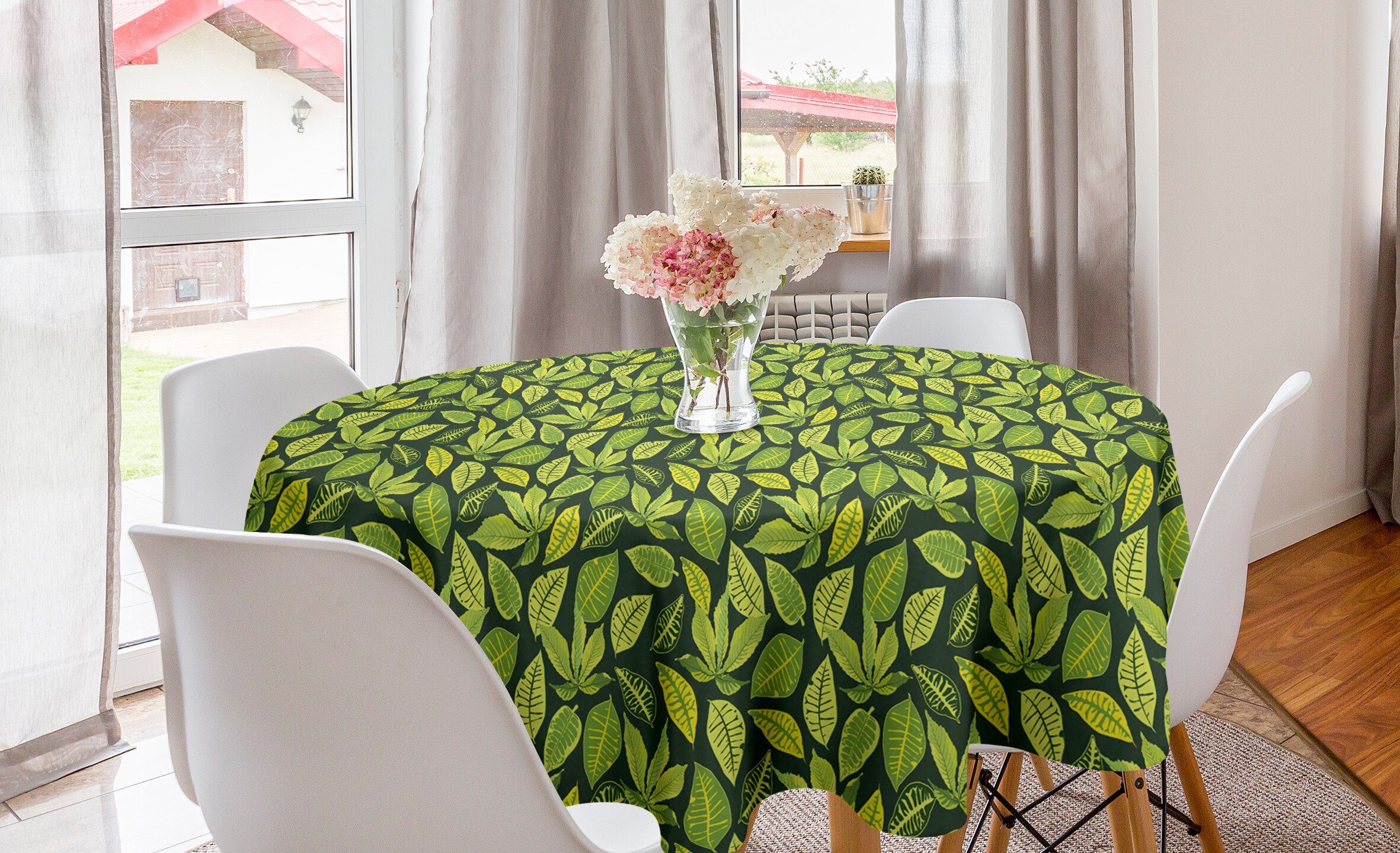 Abakuhaus Tischdecke Kreis Tischdecke Abdeckung für Esszimmer Küche Dekoration, Blätter Hawaii-Wald Pflanzen Kunst