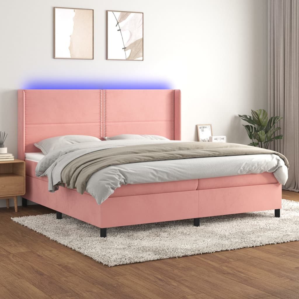vidaXL Boxspringbett Boxspringbett mit Matratze LED Rosa 200x200 cm Samt Be günstig online kaufen