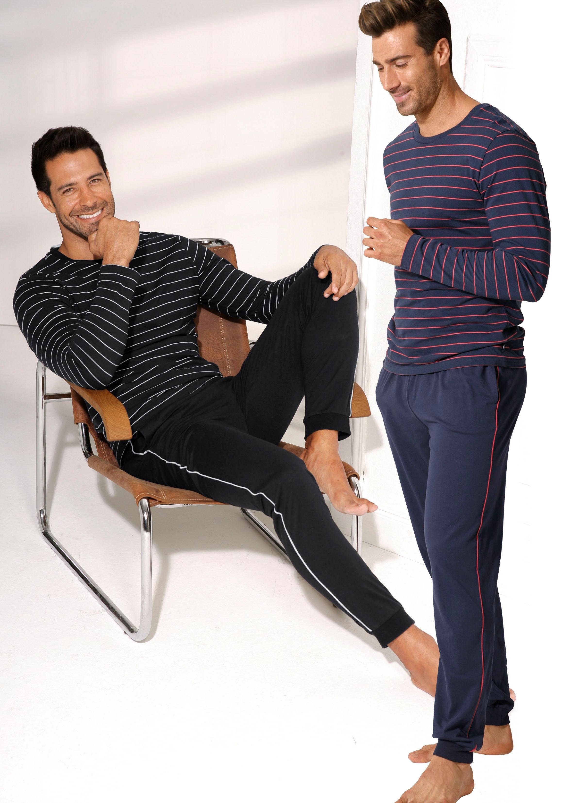 AUTHENTIC LE JOGGER Pyjama (Packung, 4 tlg., 2 Stück) Schlafanzug in langer Form mit garngefärbten Streifen