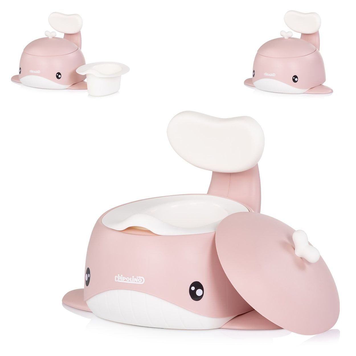 Chipolino Töpfchen Wal, Innenbehälter, Deckel, Rückenlehne, bis 15 kg, rutschfeste Basis