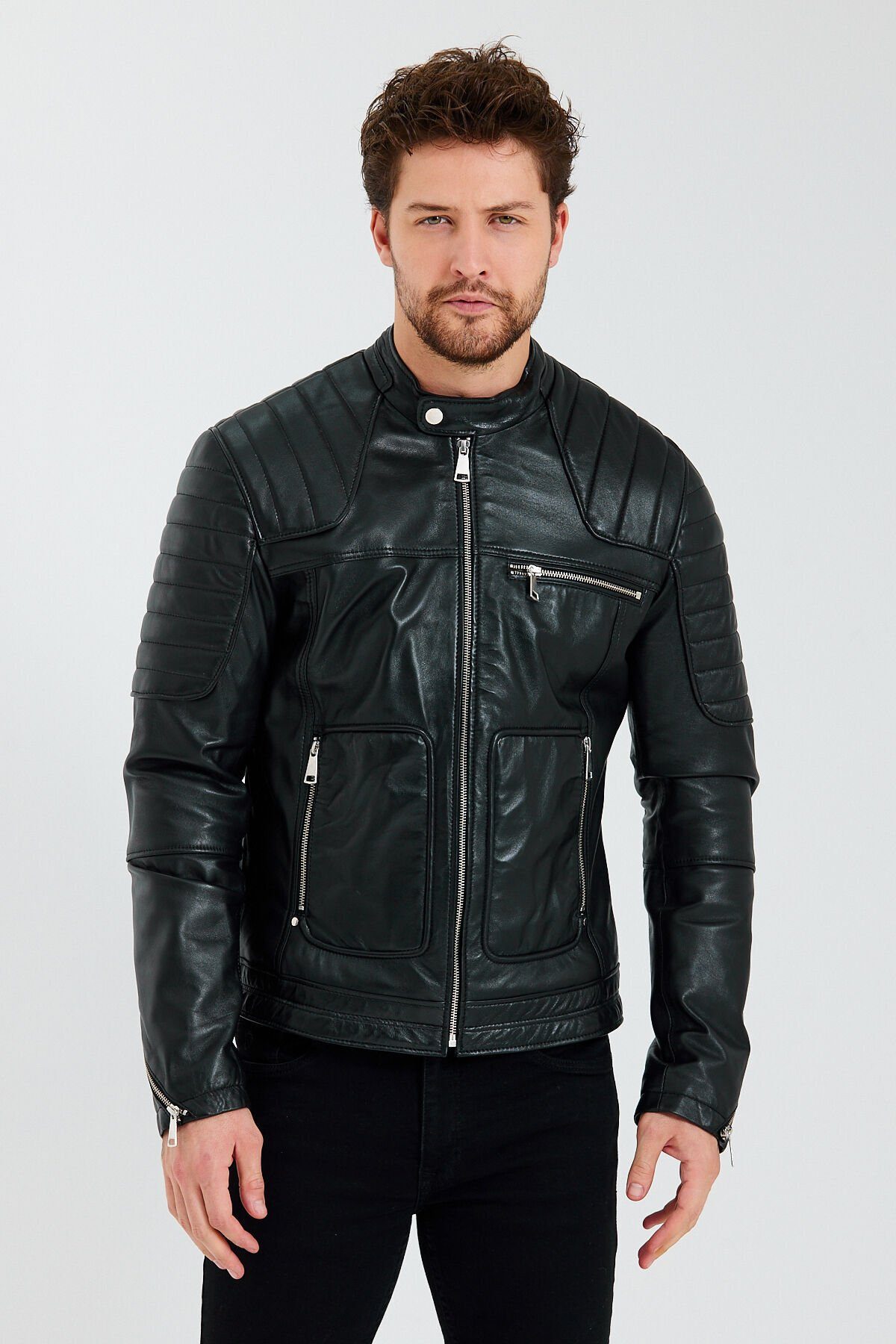 Ron Tomson Lederjacke Mit praktischem Reißverschluss BLACK