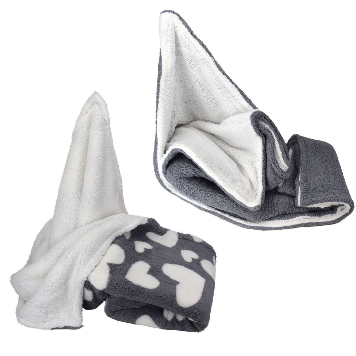 Wohndecke Kuscheldecke aus Polyester in Lammfelloptik mit Herzen oder grau/weiß, Marabellas Shop, beidseitig kuschelig