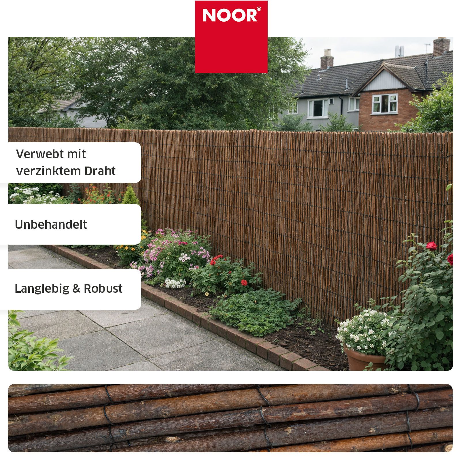 NOOR Sichtschutzzaunmatten Weidenmatte DELUXE - naturnaher Sichtschutz – Bild 3 von 5