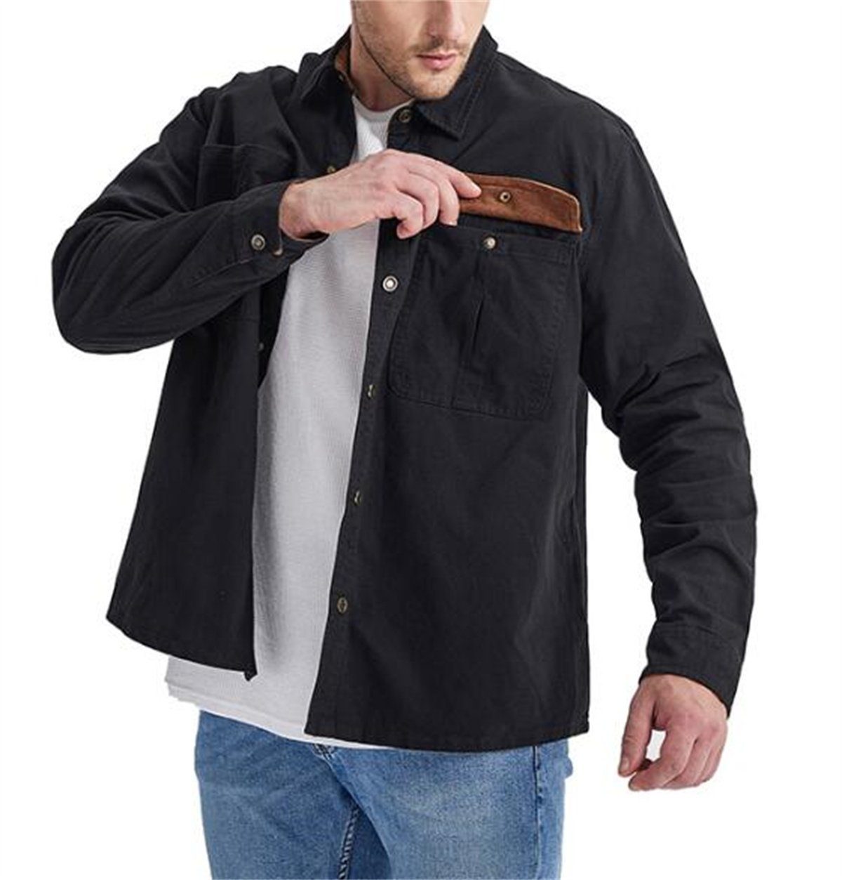 Discaver aus mit Hemd Übergroßes, Kragen Sweatshirt Kontrastfarbe übergroßes Cord Schwarz in