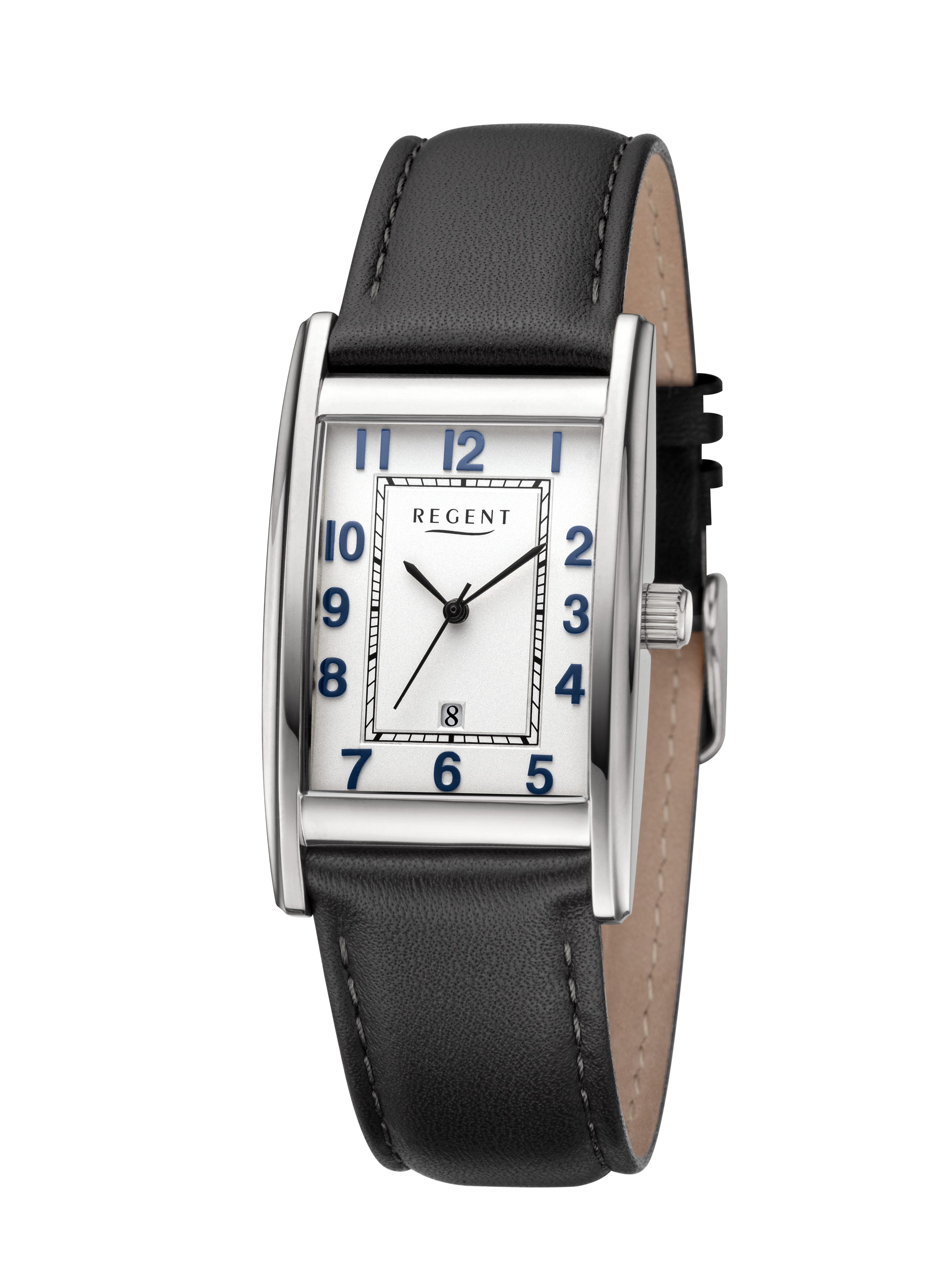 Regent Quarzuhr F1518, Armbanduhr, Herrenuhr, Lederarmband, analog, Tag