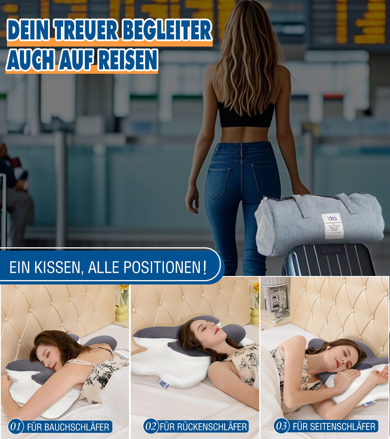Esun Kopfkissen Nackenkissen, Memory Foam Kissen Nackenstützkissen Kopfkissen, Füllung: Kissenbezug besteht aus 18% Elasthan und 82% Nylon, Rückenschlafer, Bauchschlafer, Seitenschlafer, Set, Kissen vom OEKO-TEX® und CertiPUR Getestet, Kissen mit Reisetasche für Seiten Rücken Bauchschläfer(61.5x39x9/11cm)