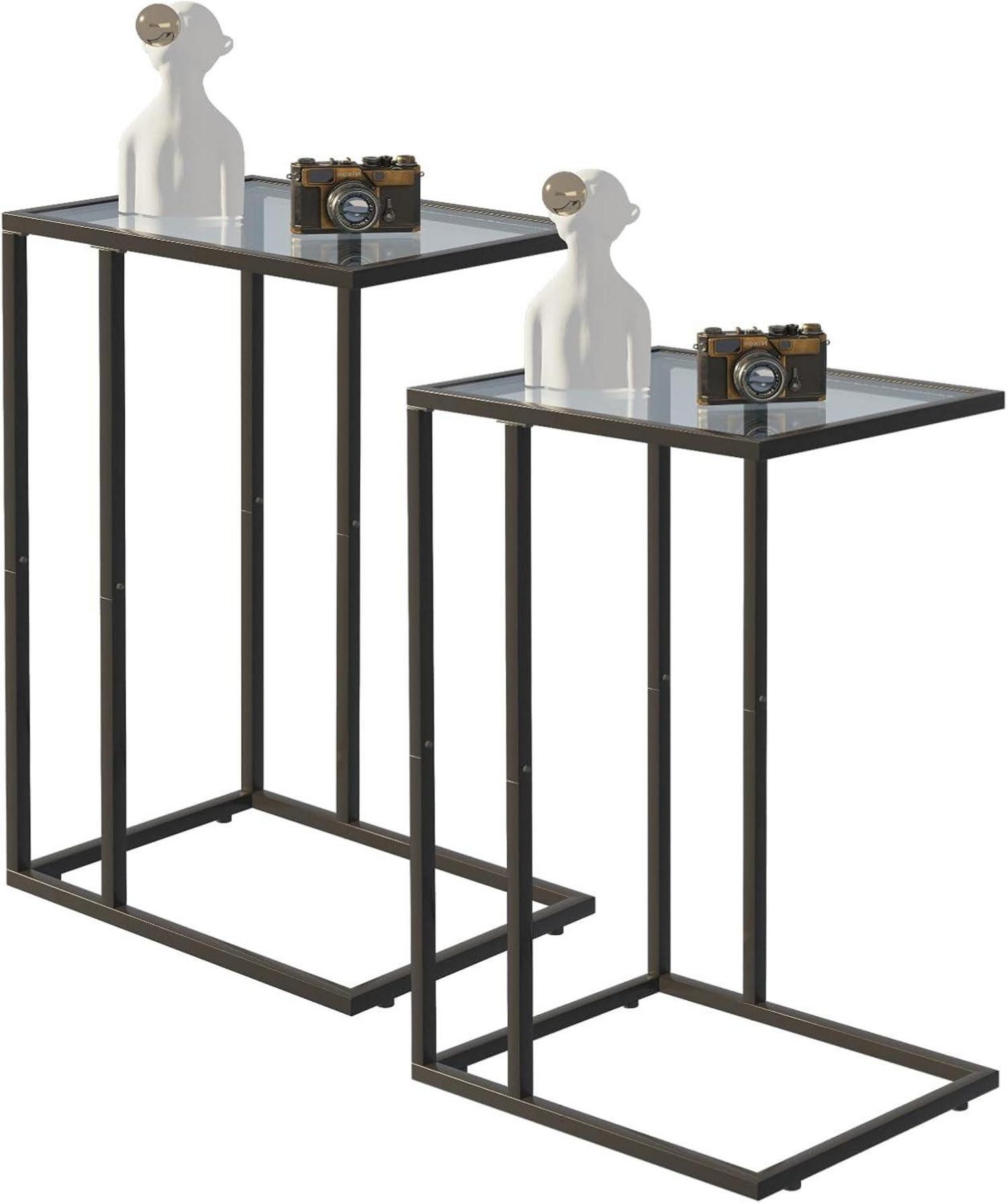 LuxusKollektion Beistelltisch C-förmiger Glas-Beistelltisch 2er Set günstig online kaufen