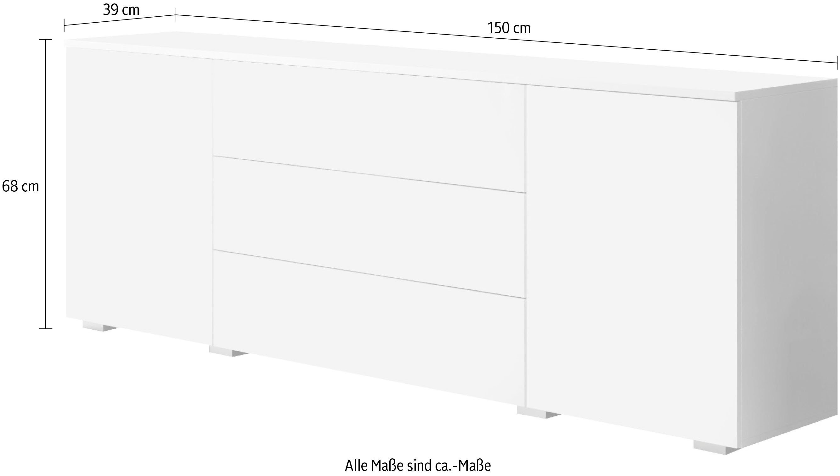 OTTO home Sideboard PARIS (1 St), Moderne 150cm breite grifflose Kommode, vielseitig einsetzbar