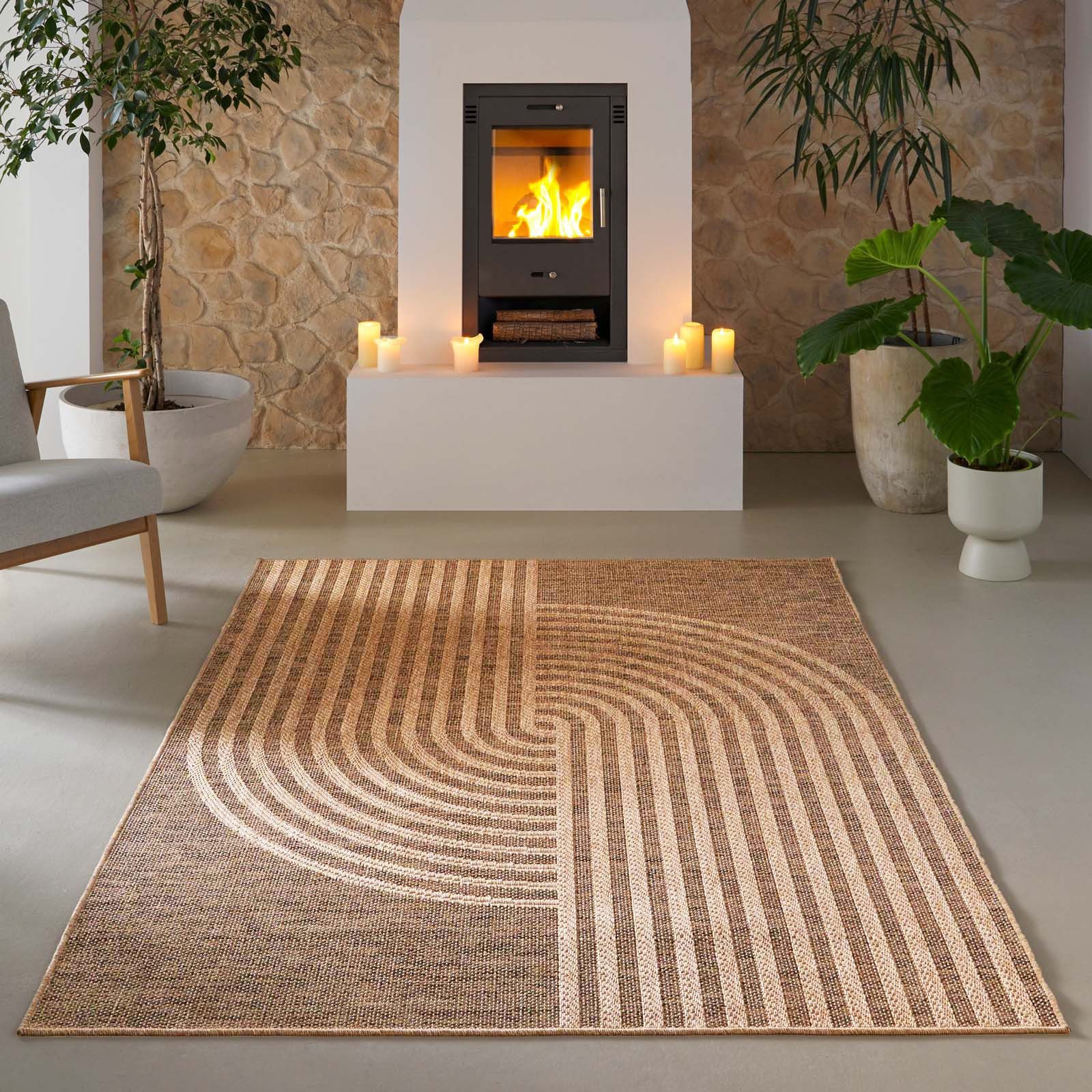 TaraCarpet Teppich TaraCarpet Borneo Talco Outdoor Teppich – Wetterfester Indoor & Outdoo, rechteckig, Höhe: 6 mm, Küche Wohnzimmer Terrasse Garten Balkon beige 80x150