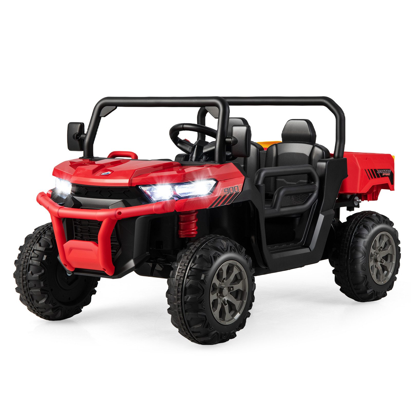 COSTWAY Elektro-Kinderauto 12V Kinderquad, 2 Sitzer Elektroauto, mit Musik, Hupe, 3-8 km/h