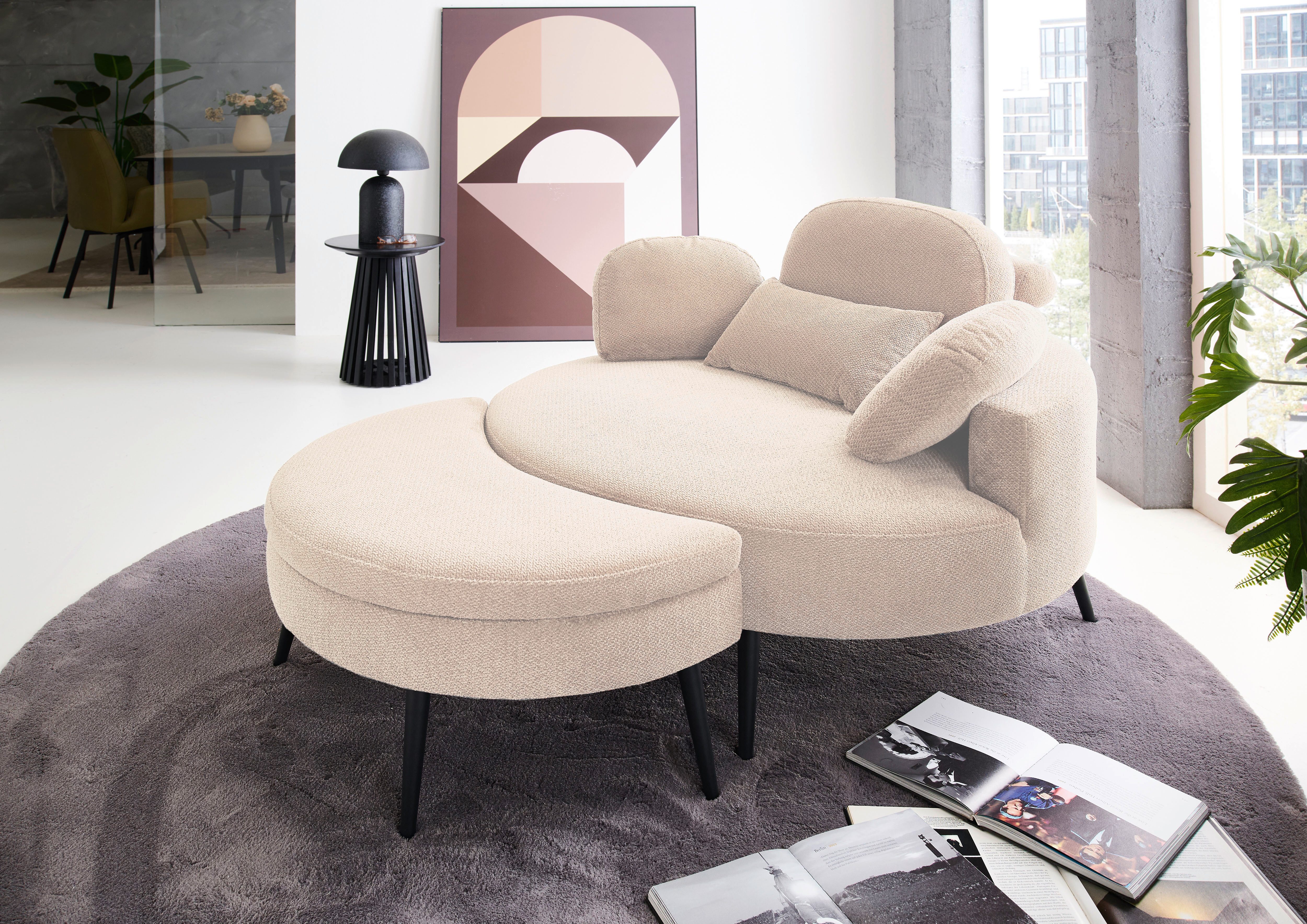 OTTO home Loveseat Riko Sessel, B: 110 cm, Sitzhöhe: 44 cm, XXL- Sessel, mit Stauraumhocker, Rückenstütze & 4 Zierkissen