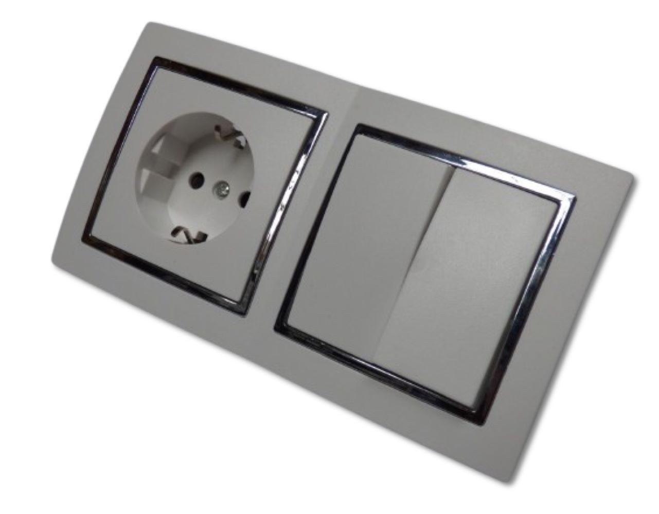 Schalter 9493 Levina S 2-er 1 x Schuko Dose 1 x Serien Schalter silberner Rand