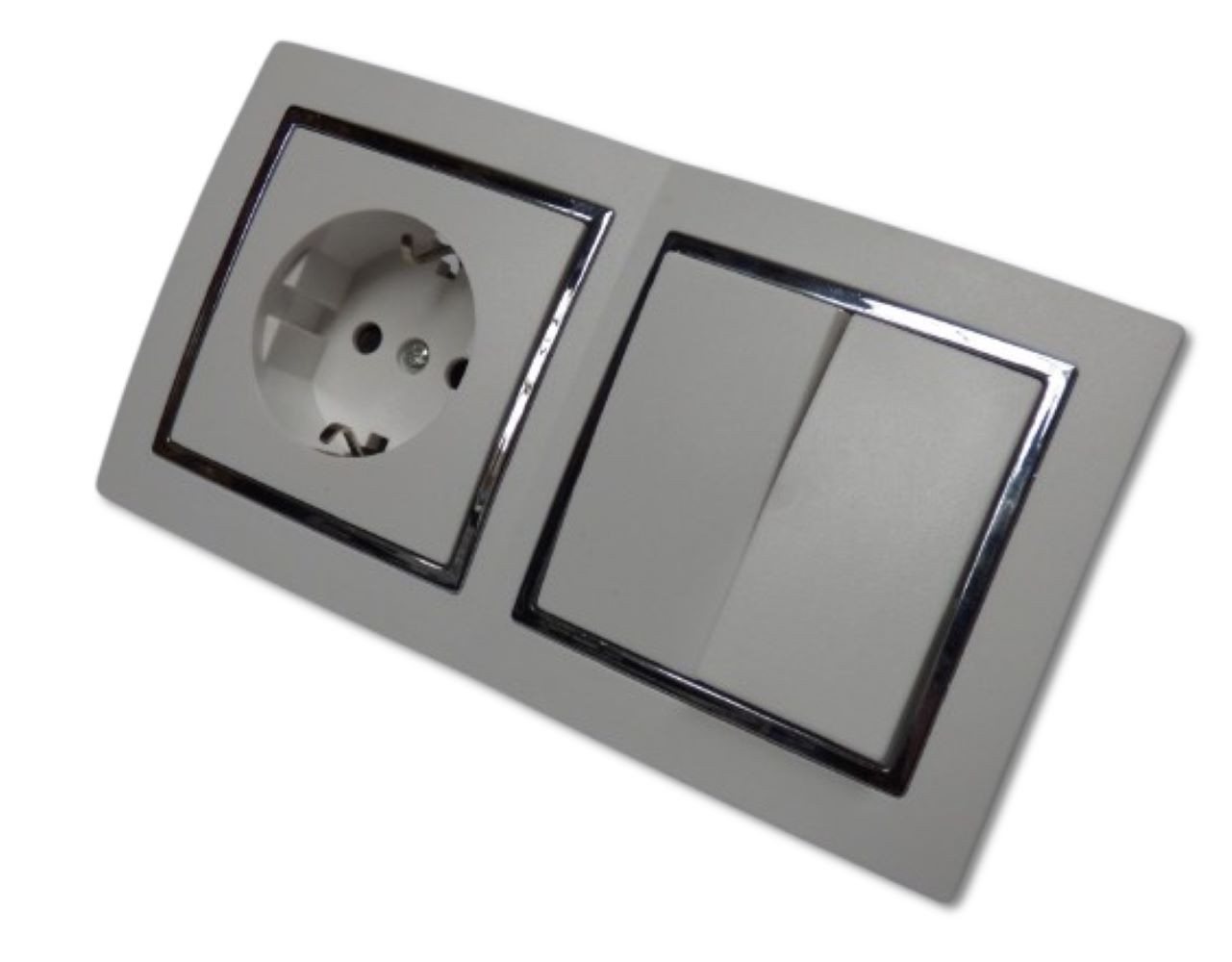 Lichtideen Schalter 9493 Levina S 2-er 1 x Schuko Dose 1 x Serien Schalter silberner Rand (Taster, Schalter, Anennendose, Steckdose mit USB lieferbar)