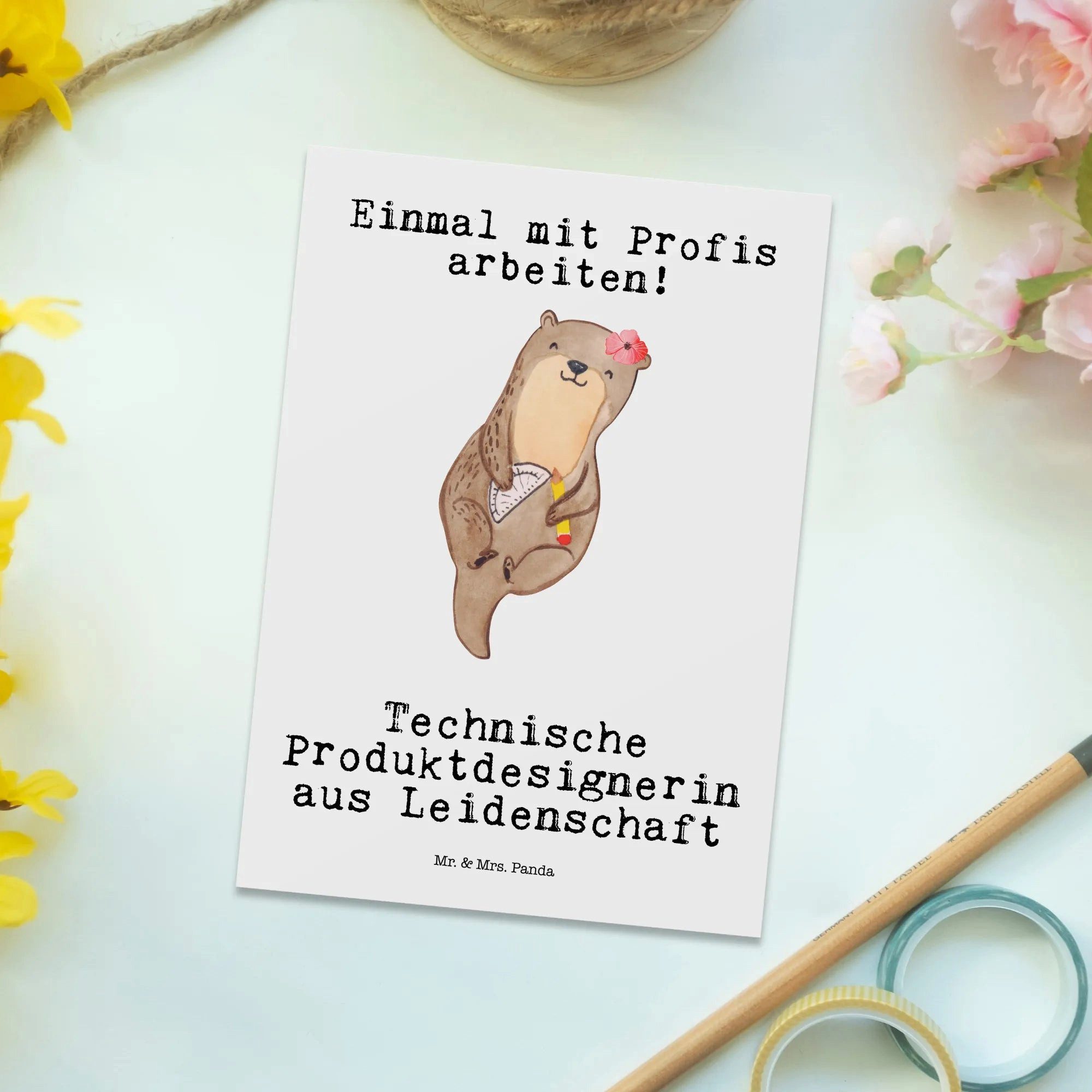 Thumbnail - Mr. & Mrs. Panda Postkarte Technische Produktdesignerin Leidenschaft - Weiß - Geschenk, Abschied, Glänzende Vorderseite