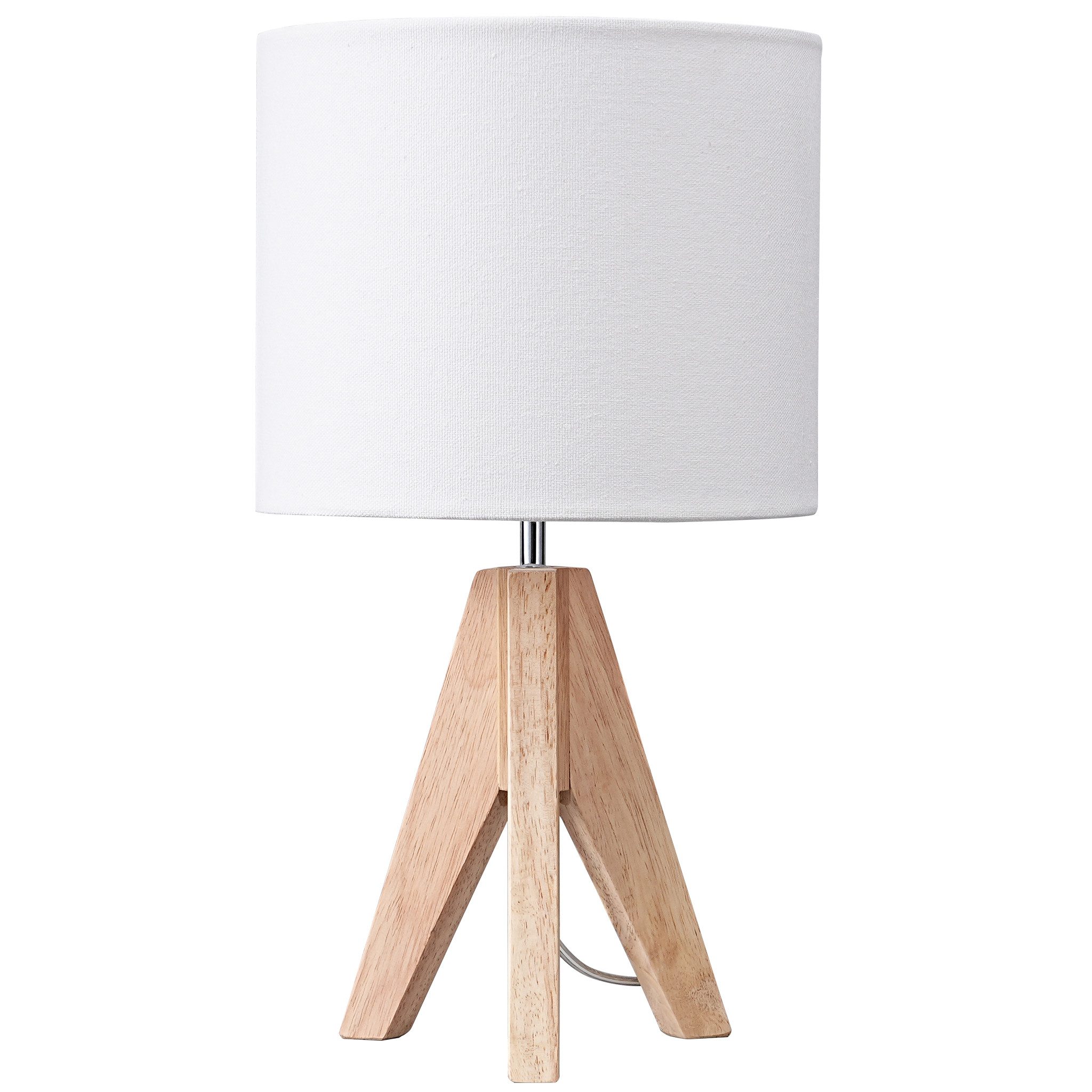 EDISHINE Nachttischlampe aus Holz mit Stoffschirm dreibeinig, LED wechselba günstig online kaufen