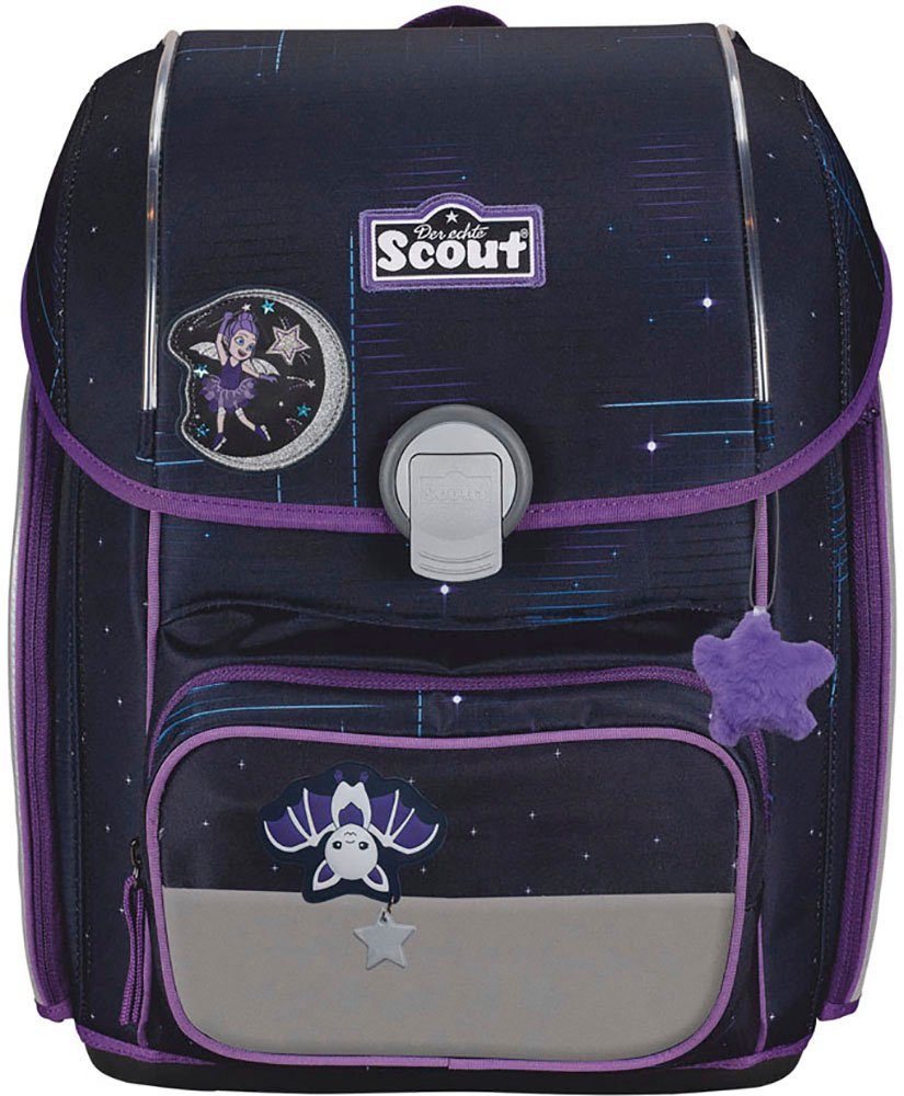 Scout Schulranzen Genius Safety Light, mit LED-Lichtleiter, Spooky Starlight (Set, 4-tlg), mit Powerbank; enthält recyceltes Material