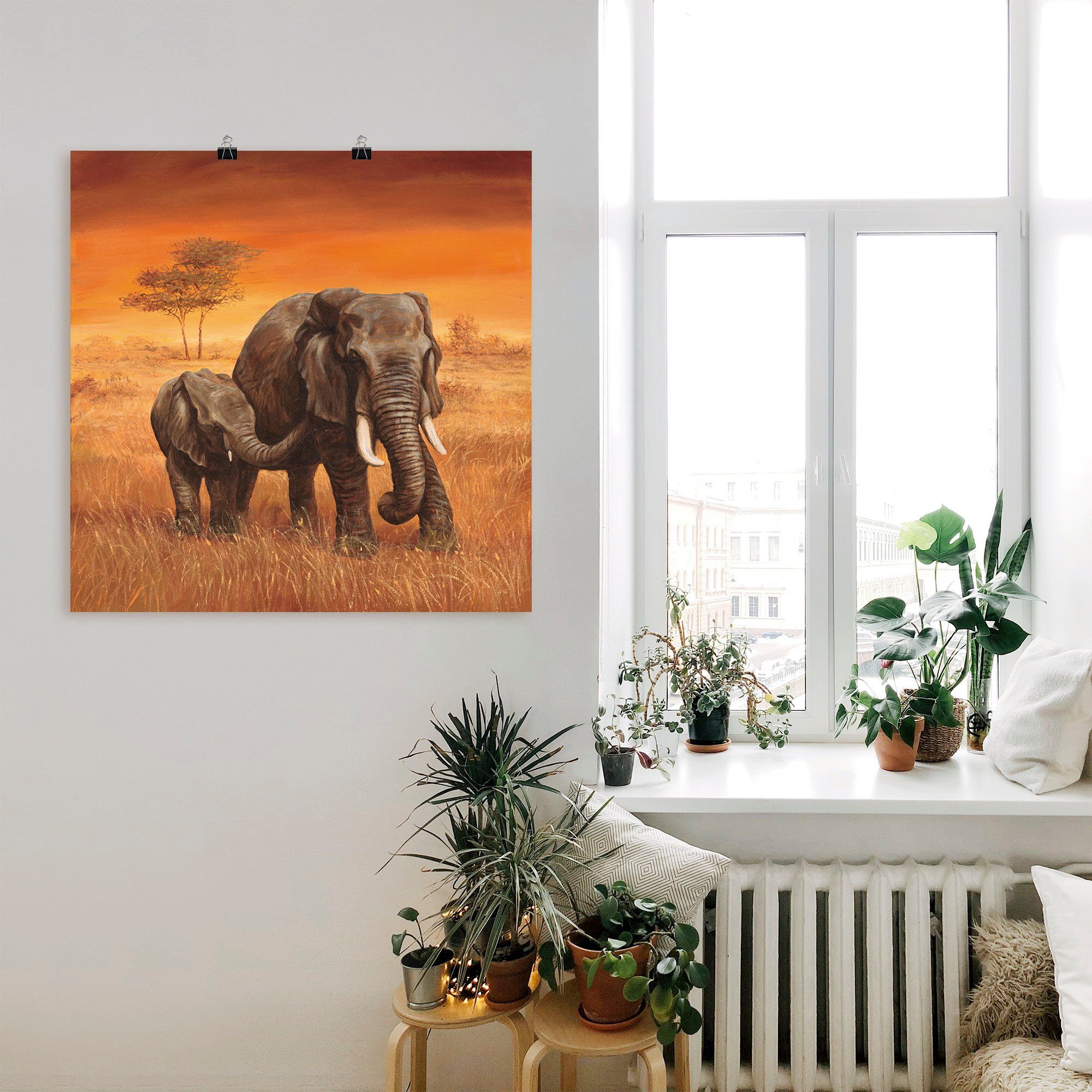 Wildtiere in oder St), (1 II, Poster Leinwandbild, Wandbild Größen als versch. Alubild, Wandaufkleber Artland Elefanten