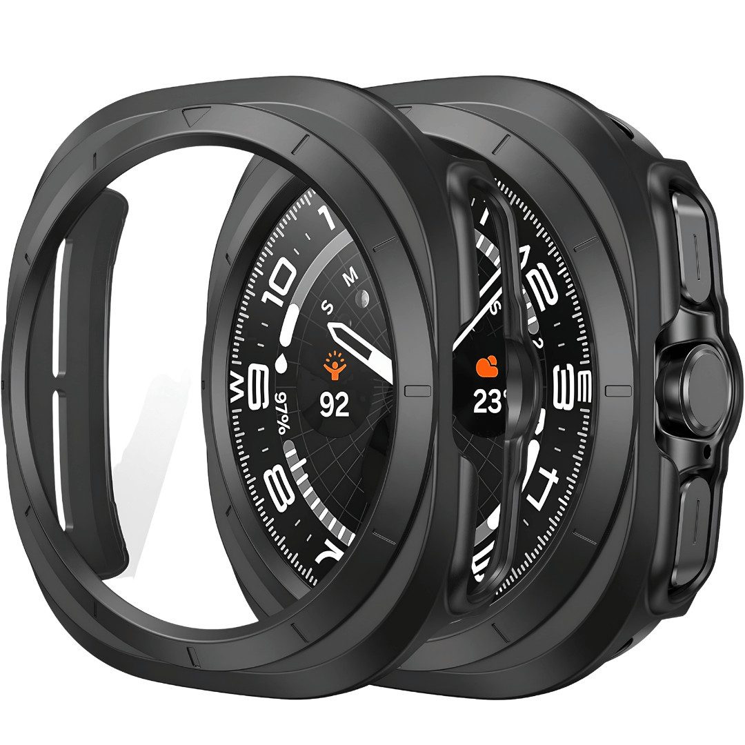 SmartUP Smartwatch-Hülle für Samsung Galaxy Watch Ultra 47mm Schutzglas Cover Display Case 9H, kompletter Rundumschutz