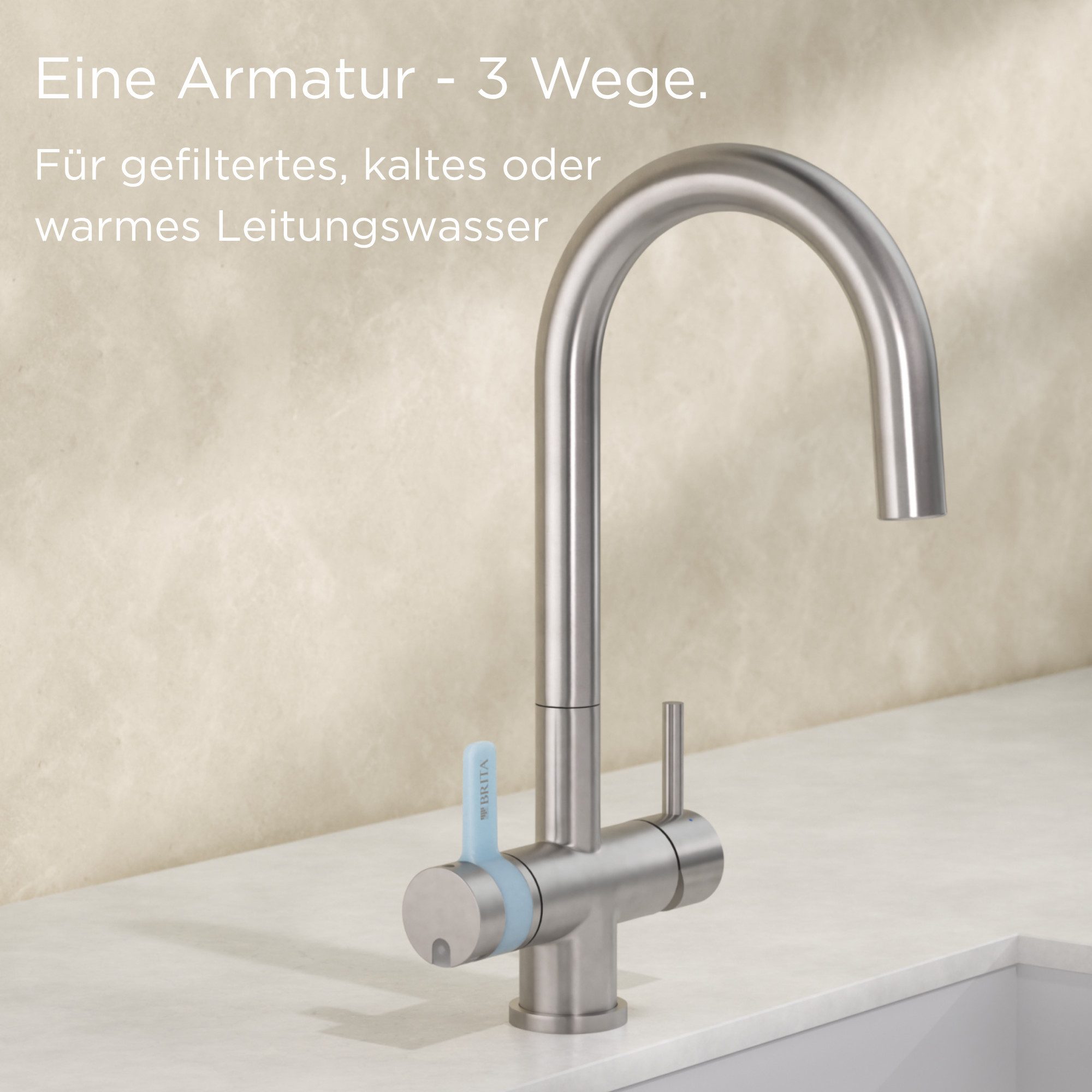 BRITA Küchenarmatur 3-Wege-Küchenarmatur Edelstahl, rund, inkl. 1 x BRITA P 1000 Wasserfilter