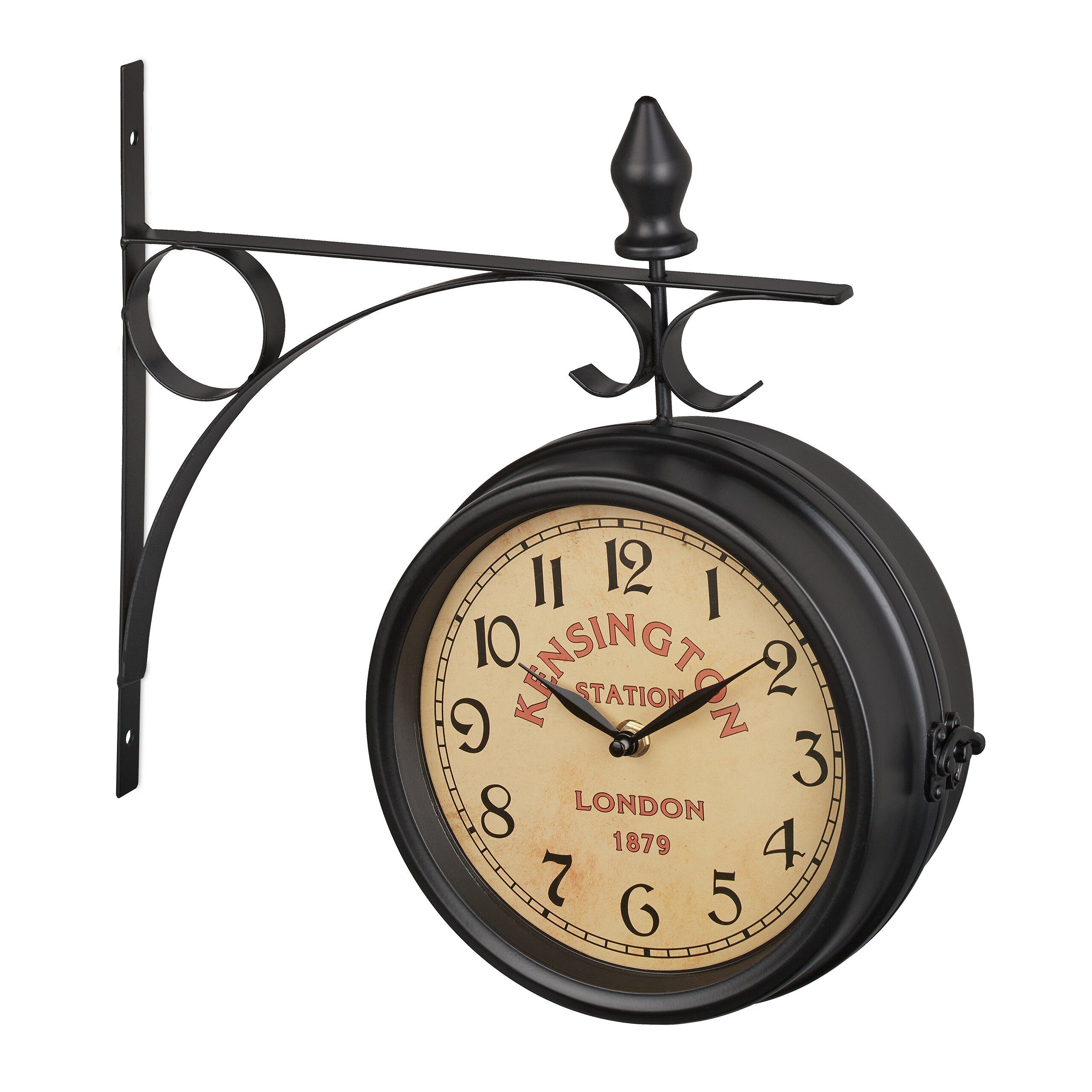relaxdays Wanduhr Doppelseitige Bahnhofsuhr in Schwarz günstig online kaufen