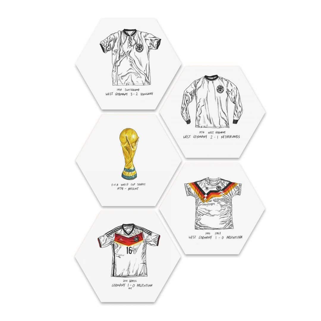 K&L Wall Art Alu-Dibond-Druck Retro Wandschild Deutschland Pokal Poster 5er Set Fußball Trikot Logo, Wohnzimmer Bilder modern