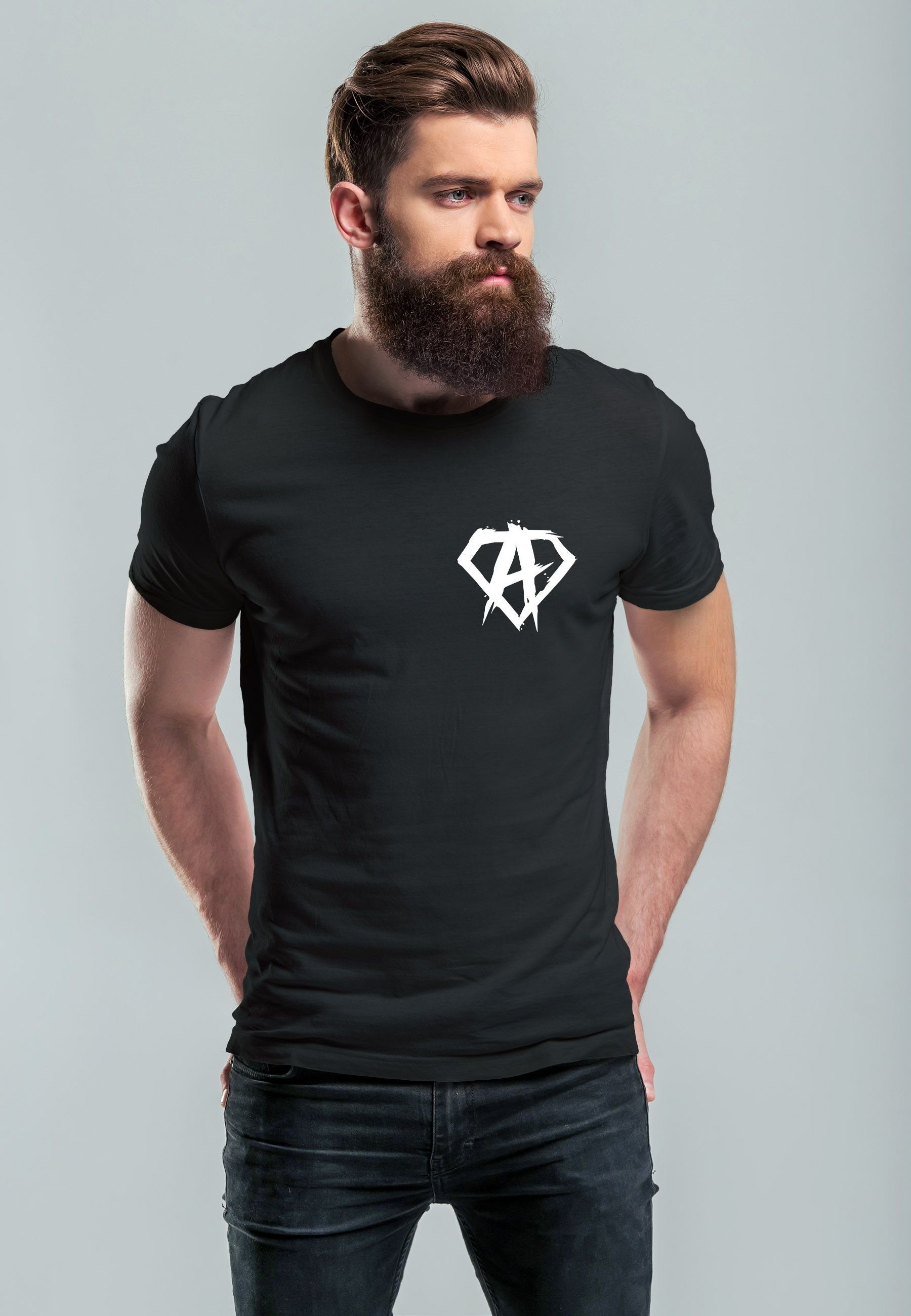 Herren Aufdruck Badge Print Print-Shirt Alpha mit Logo Superhero Anarchy Gym Neverless schwarz Print T-Shirt F