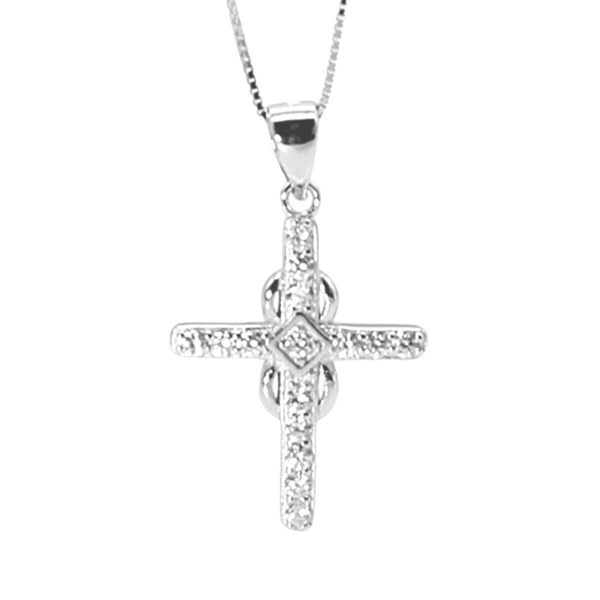 ELLAWIL Silberkette Kirchenschmuck Kette mit Jesus Kreuz Anhänger Halskette Kreuzschmuck (GESCHENKIDEE, Kettenlänge 45 cm, Sterlingsilber 925), inklusive Geschenkschachtel