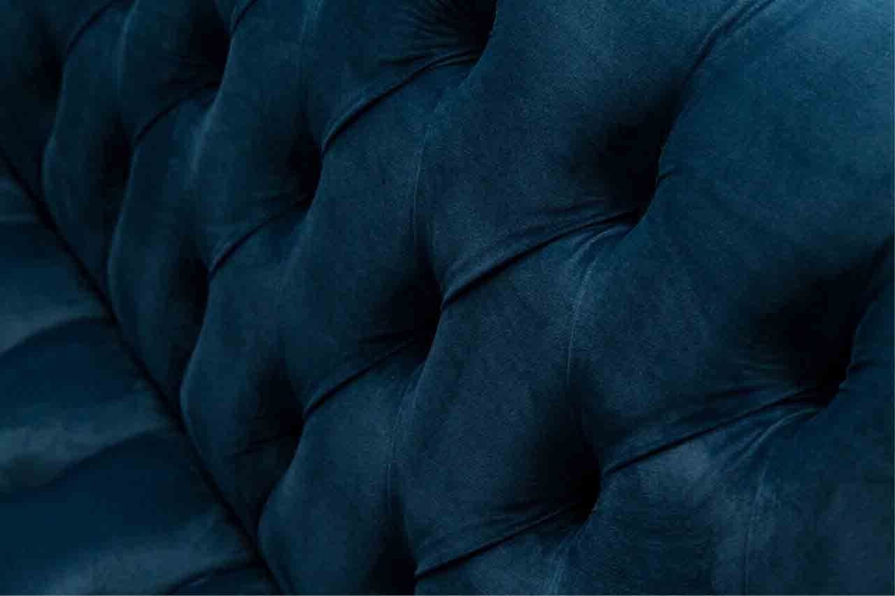 JVmoebel Chesterfield-Sofa 3 SEATER OCEAN BLUE VELVET IN SOFA HANDMADE DARK CHESTERFIELD LOW
