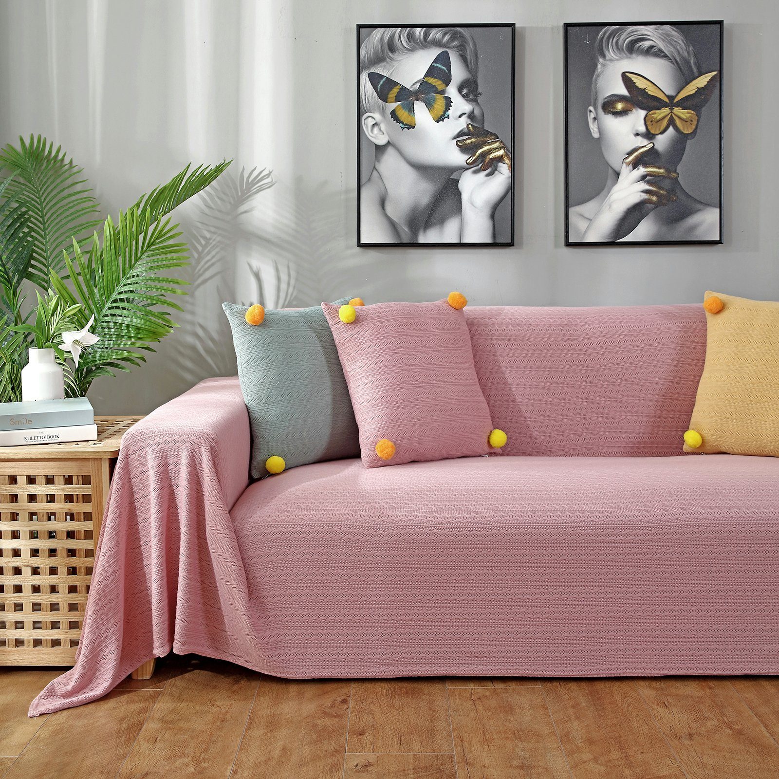 BTTO Sofahusse Gestrickte Sofadecke,Sofabezug,3 Farben Couchschutz,1/2/3 Sitz Sofa, Flechten,Sofadecke -überwurf -bezug für Babydecke Tagesdecke.