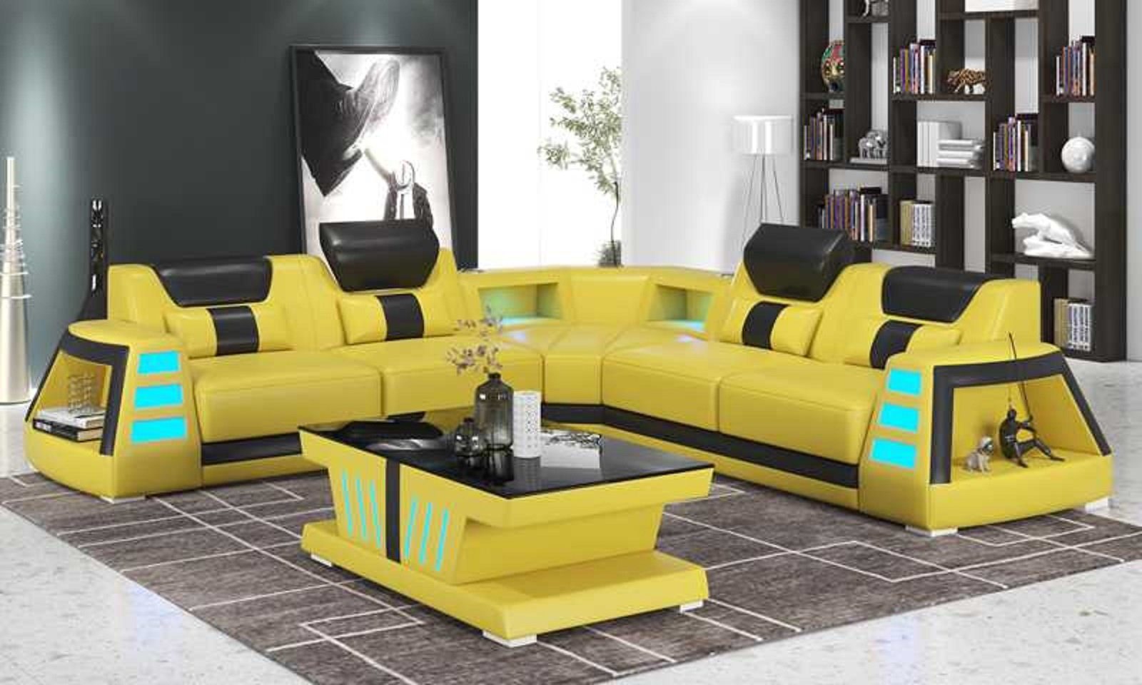 JVmoebel Ecksofa Luxus Ecksofa Kuunstleder L Form Couch Sofa Couchen Eckgarnitur, 3 Teile, Made in Europe Gelb