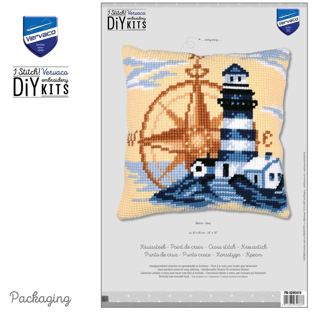 Vervaco Kreativset Vervaco Kreuzstich-Kissen-Set Navy - Stickbild vorgezeichnet, (Set, Vervaco embroidery Kit), Made in Europe