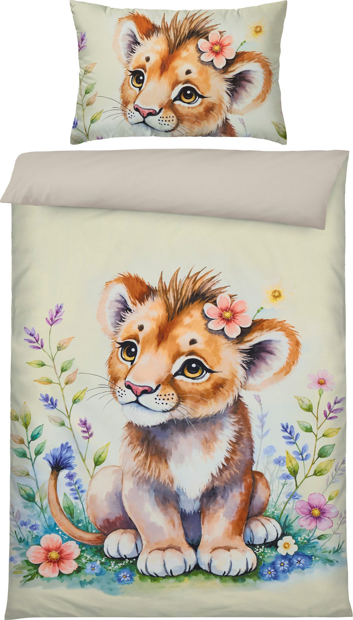 REDBEST Kinderbettwäsche Kinder-Wendebettwäsche, Polyester, Microfaser Blumen/Tiermotive