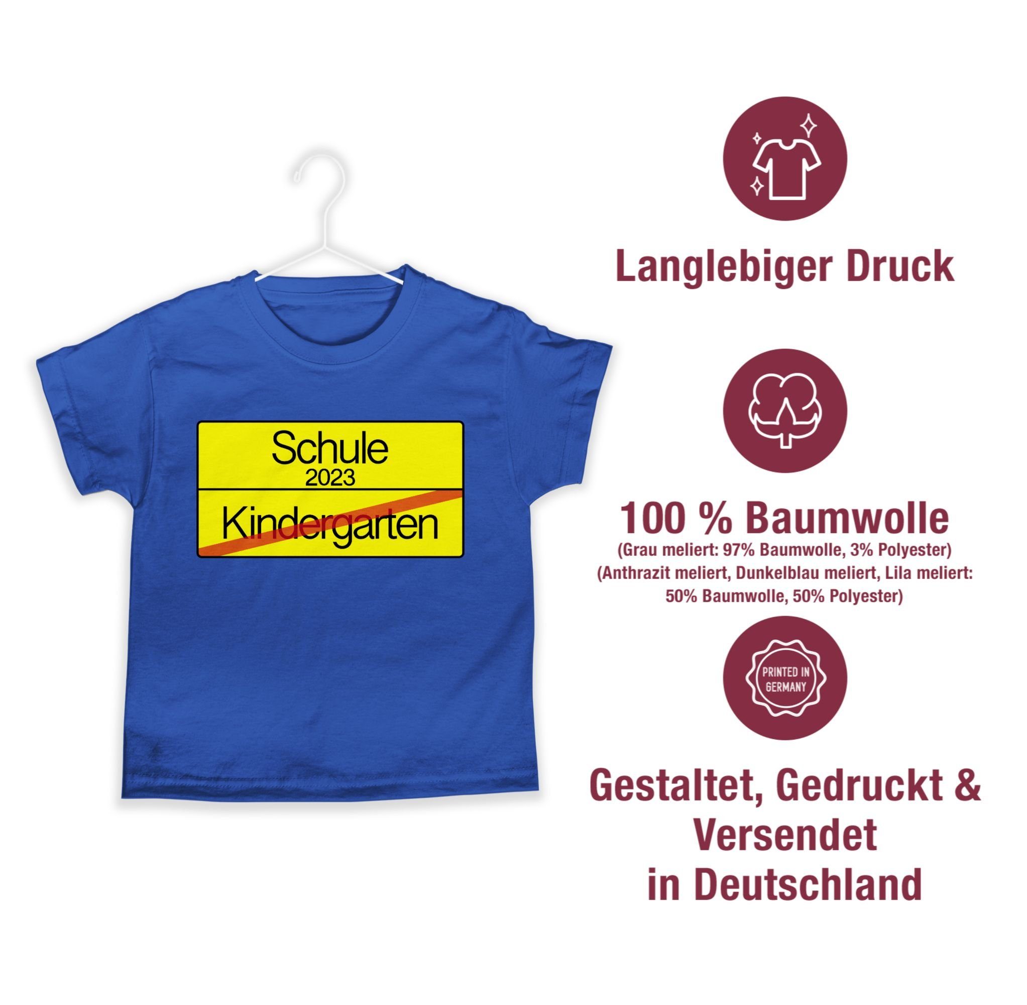 Verkehrsschild Schulanfang Shirtracer Geschenke Kindergarten Ortsschild T-Shirt Schule 01 Junge 2023 Royalblau Einschulung