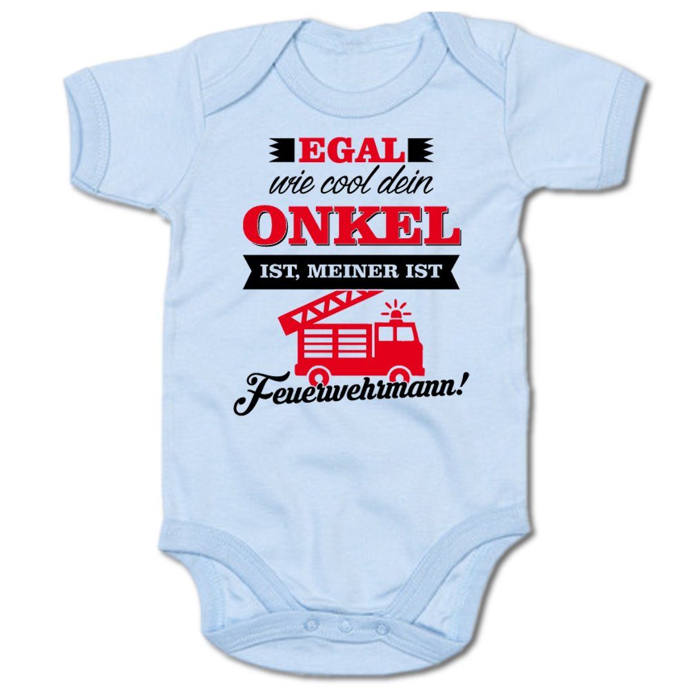 G-graphics Kurzarmbody Egal wie cool dein Onkel ist, meiner ist Feuerwehrmann! Baby Body mit Spruch / Motiv / Aufdruck • für/von Tante & Onkel