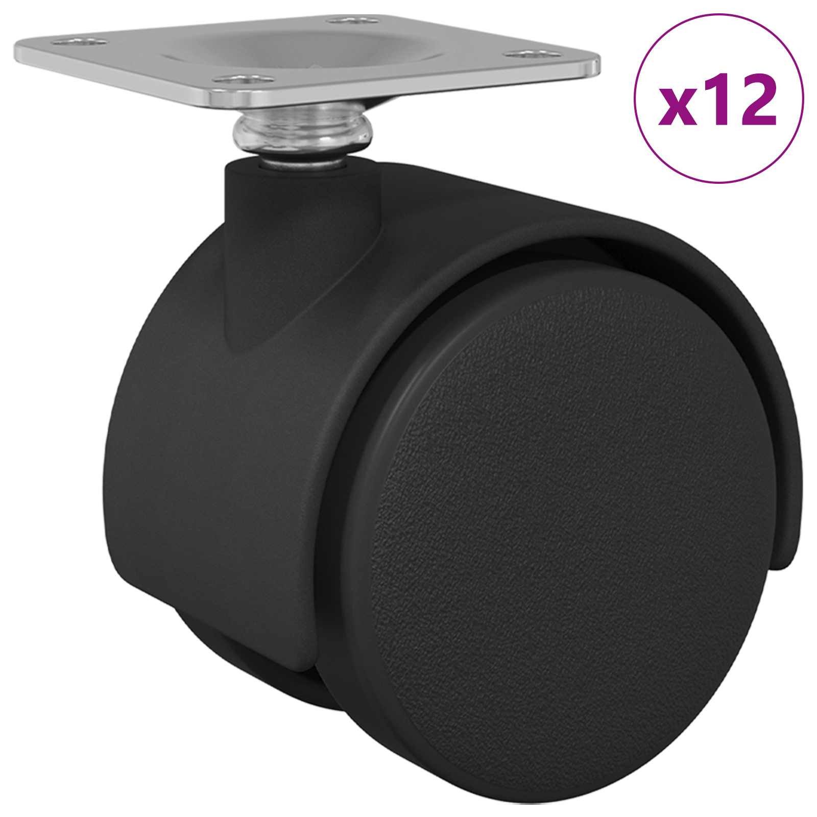 vidaXL Stuhlrolle Drehrolle 12 Stk. Schwarz 39,5 x 39,5 x 37,8 mm Eisen und PP, (12-St)