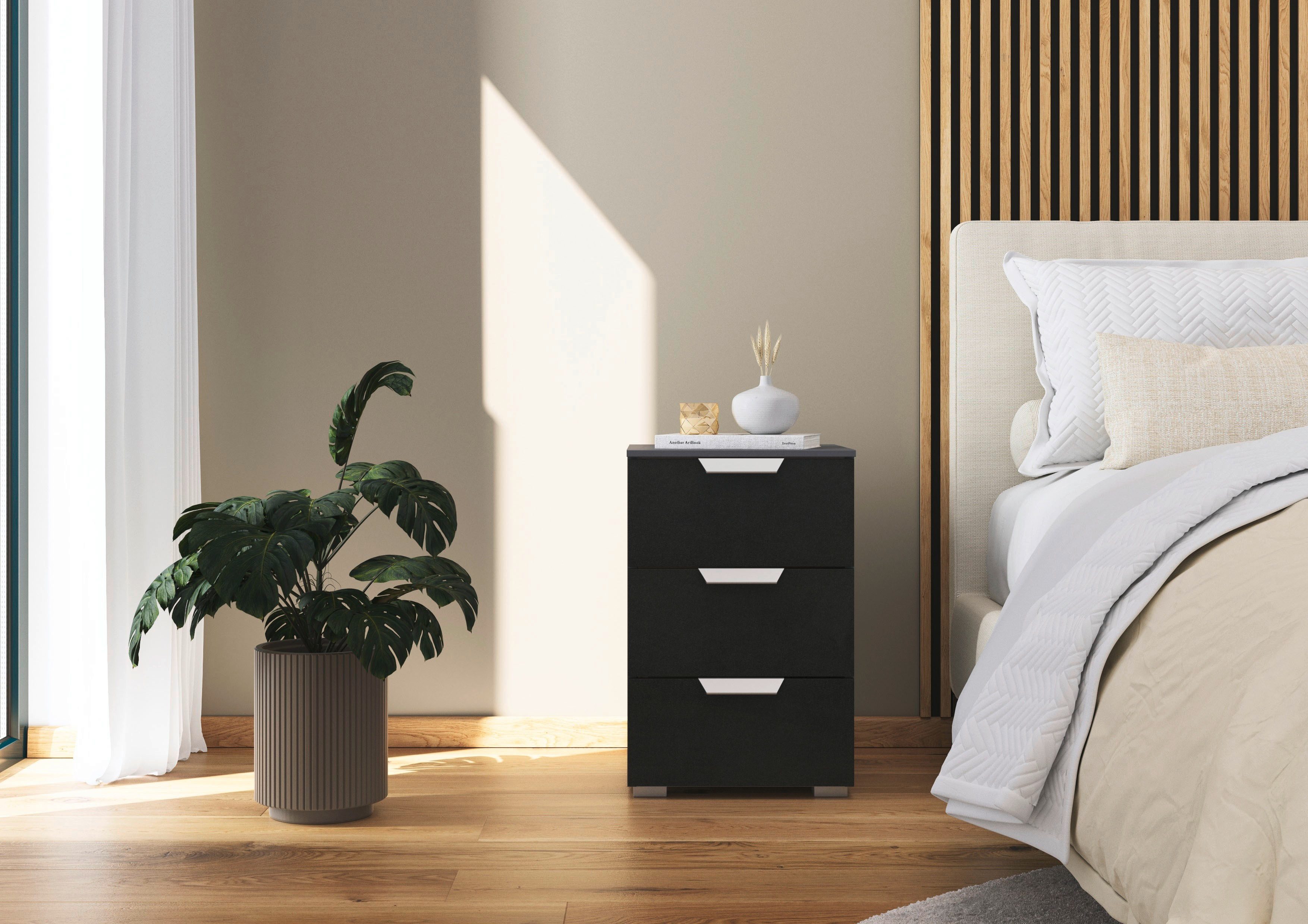 OTTO home Nachtkommode Nachttisch Nachtschrank Schubladen Sideboard Schubladenkommode ORIAS (Breite 40 cm, mit eleganter Dekor- oder Hochglanzfront), mit 3 geräumigen Schubladen für viel Stauraum MADE IN GERMANY