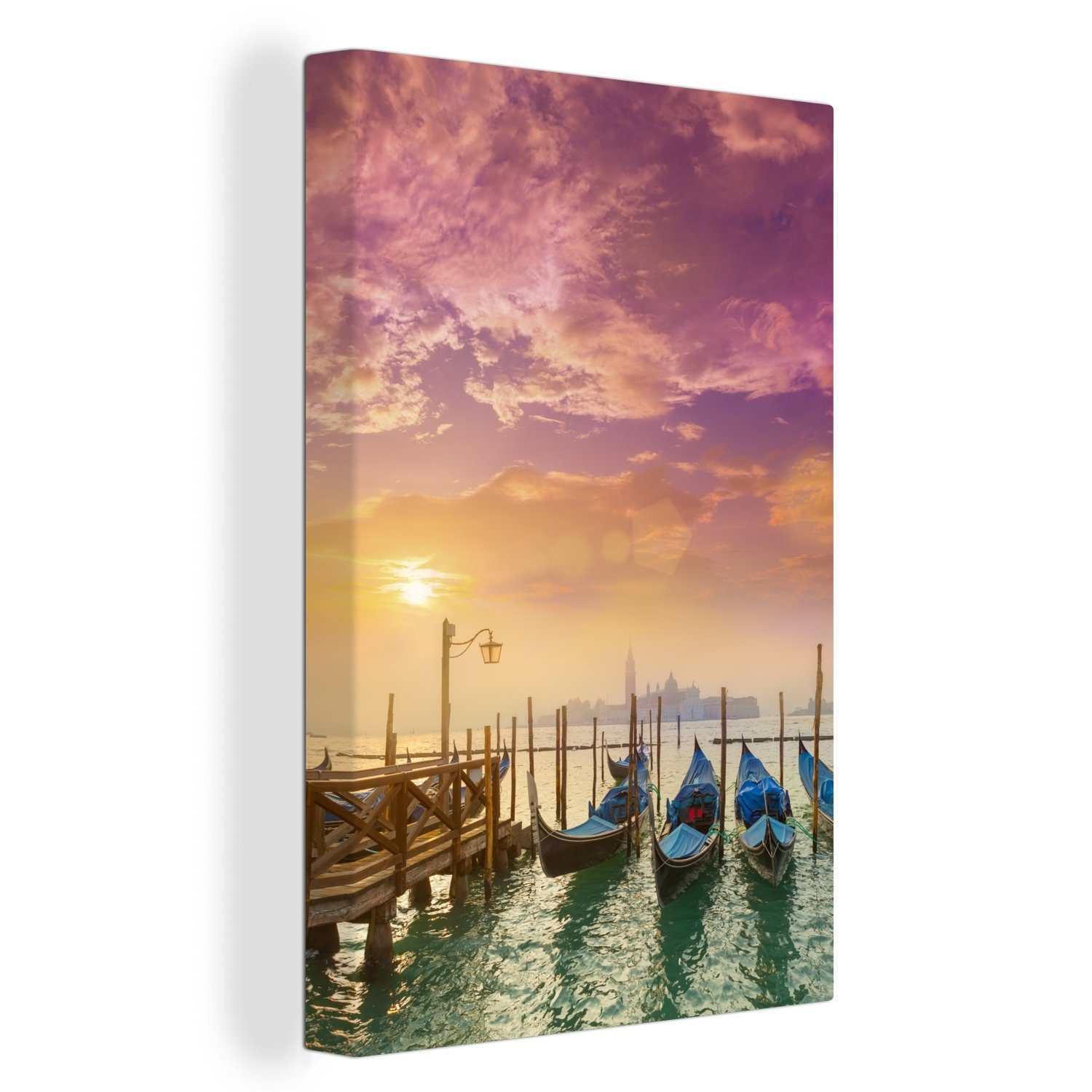 OneMillionCanvasses® Leinwandbild Zackenaufhänger, - fertig inkl. Nebel bespannt Venedig, Leinwandbild cm Gondel - St), 20x30 Gemälde, (1