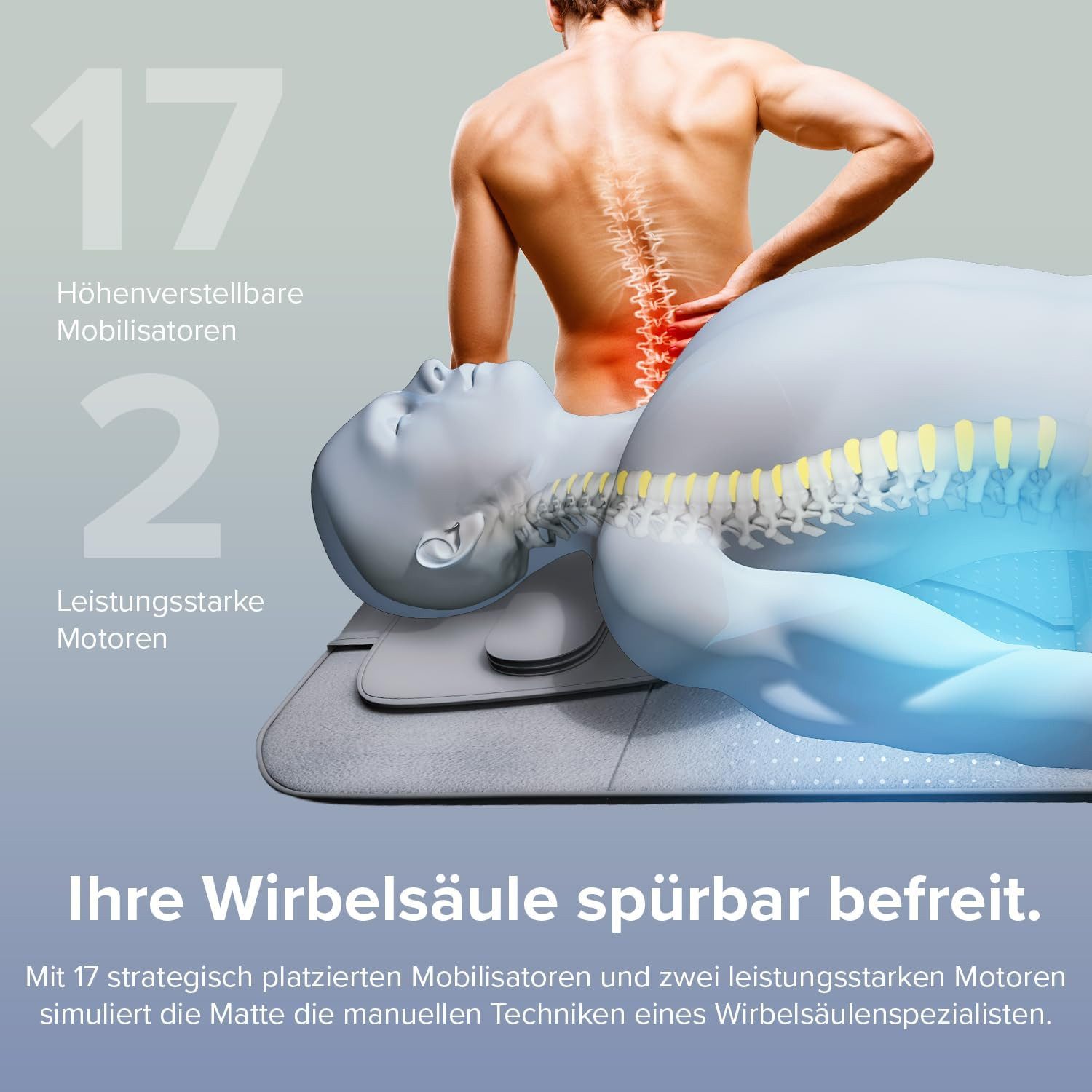 DR-HO'S Massagematte MotionSolution Ganzkörper-Stretch- und Entspannungsmatte, mit Wärmefunktion für Rücken und Wirbelsäule, 4 Programme und 3 Körperzonen
