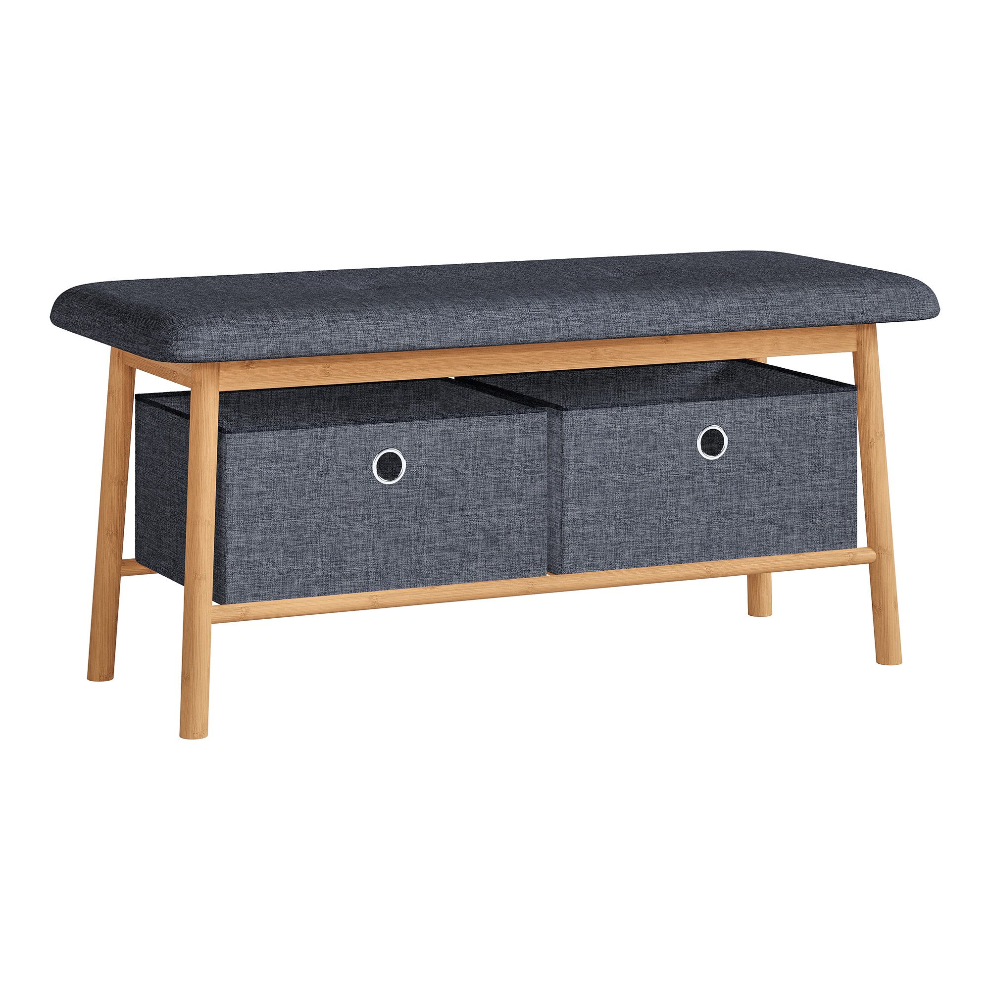 en.casa Sitzbank, »Vad« 90x30x45 cm gepolsterte Sitzfläche Bambusgestell Natur/Grau