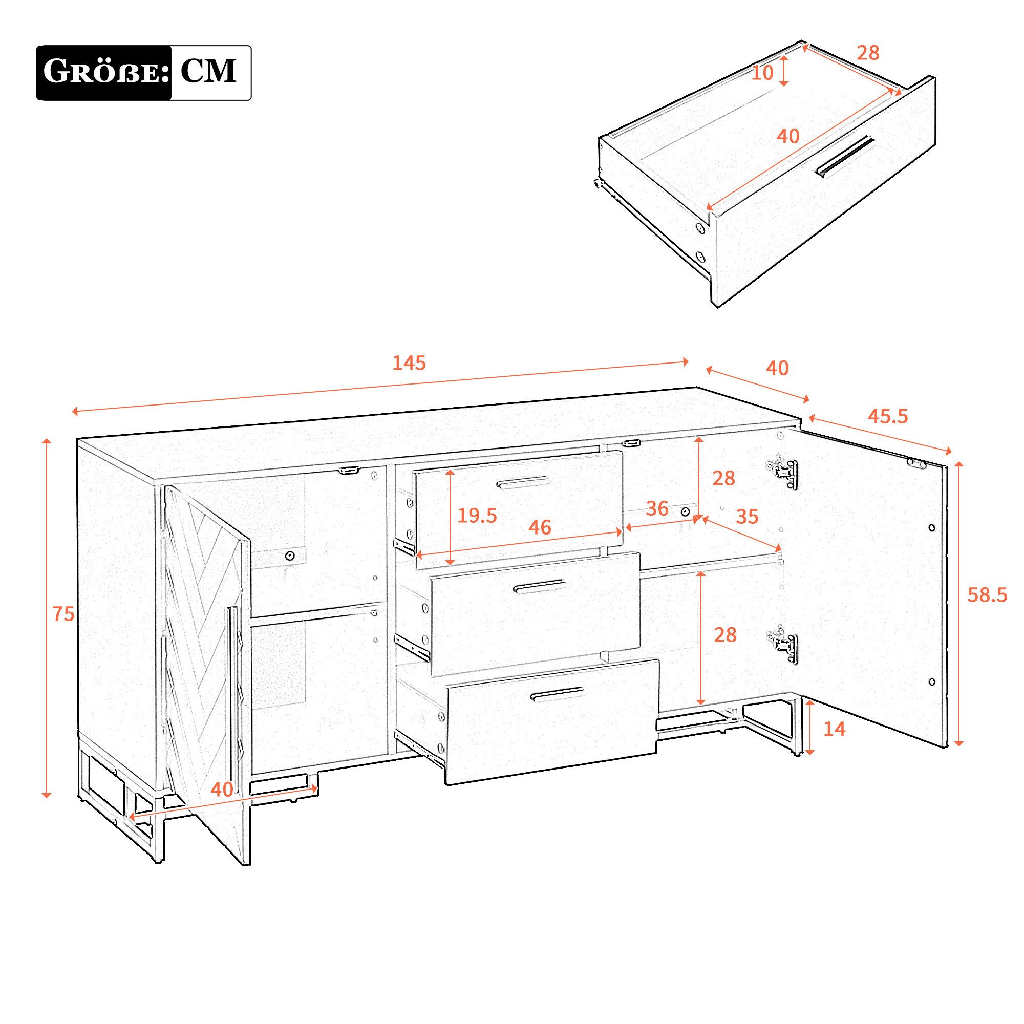Thanaddo Sideboard Sideboard mit 2 Türen,3 günstig online kaufen
