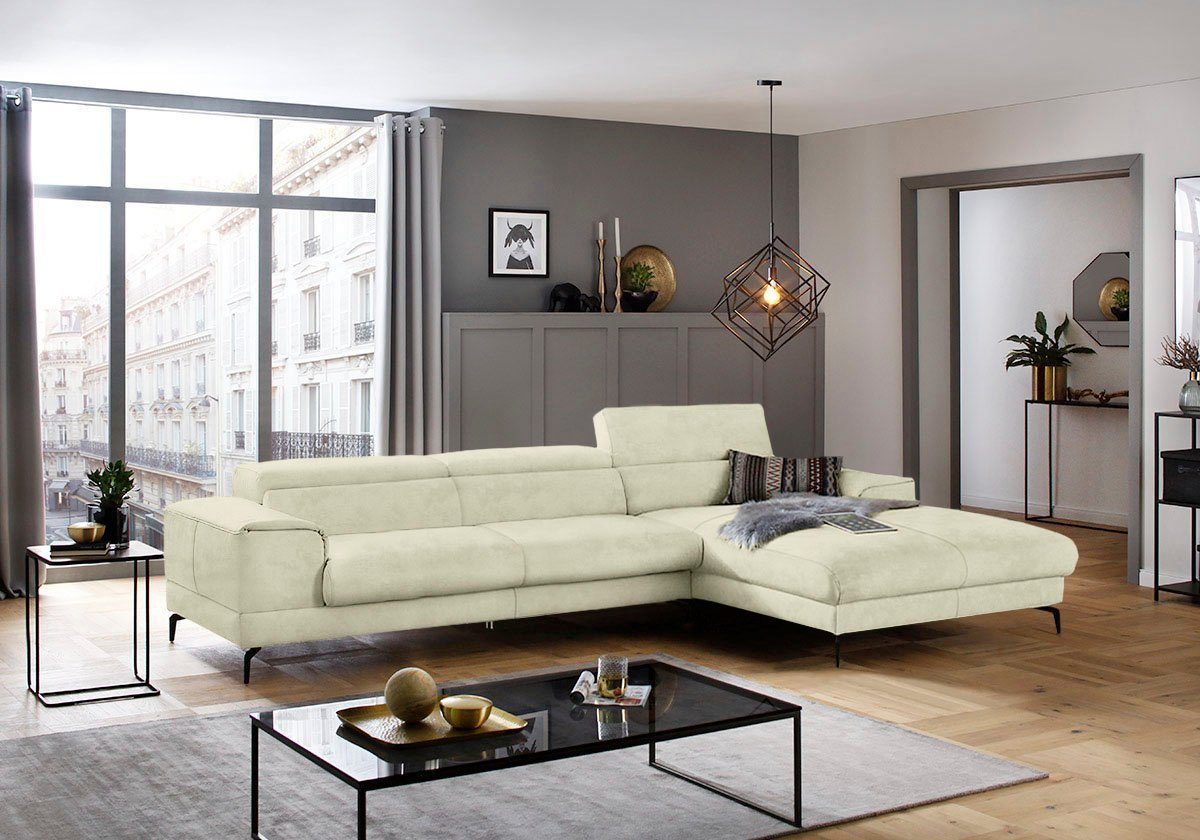W.SCHILLIG Ecksofa piedroo, Designsofa mit tollem Sitzkomfort, bequem, L-Form, Kopfteilverstellung, wahlweise mit Sitztiefenverstellung, Breite 343cm