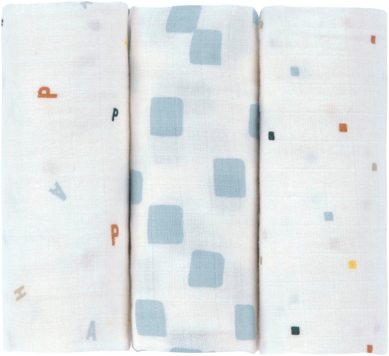 LÄSSIG Тканевые подгузники Mullwindeln, M, Happy Fruits, blue, GOTS made with organic materials, zertifiziert durch BCS 27262