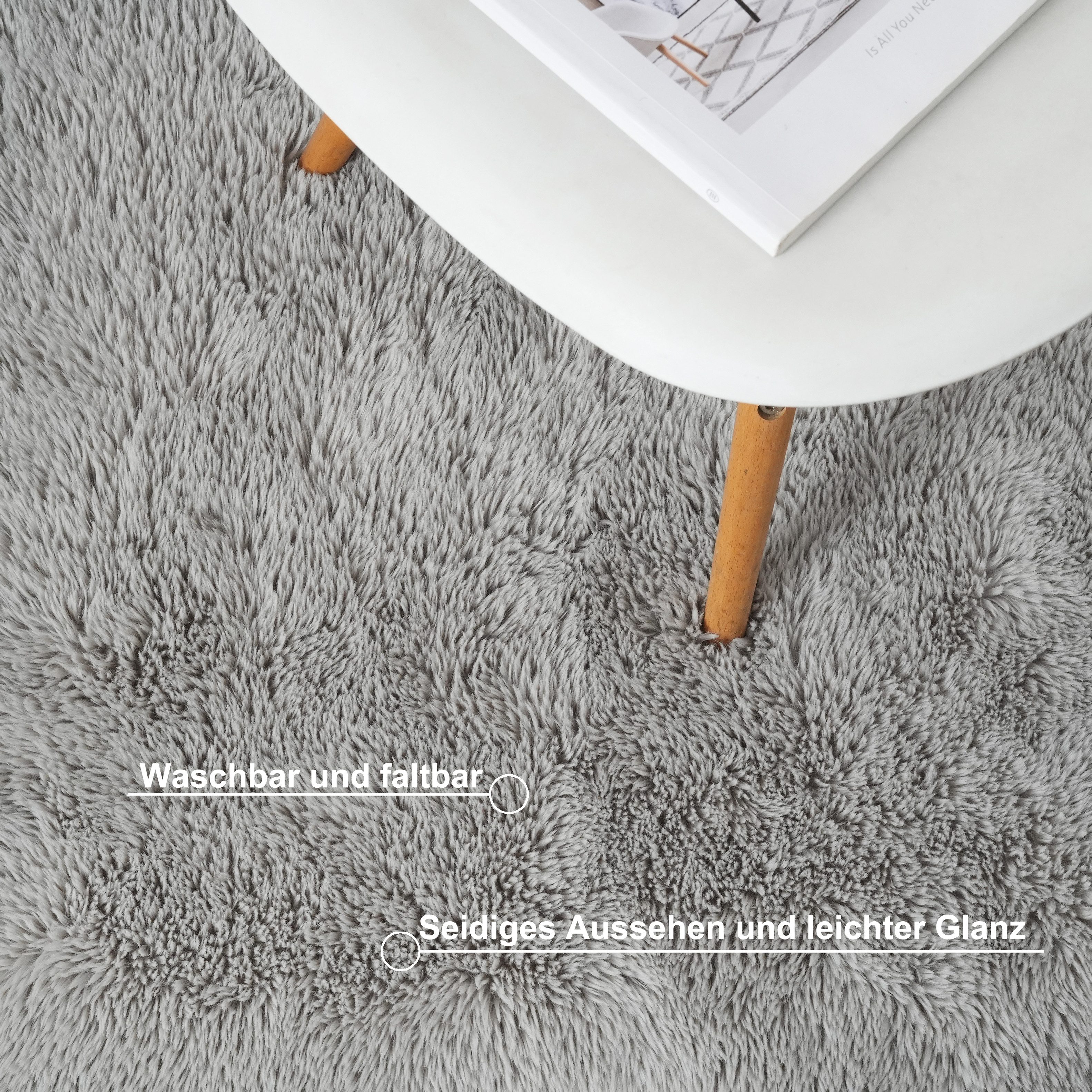 OTTO home Hochflor-Teppich Mollin, Fellform, leichter Glanz, rechteckig, Höhe: 30 mm, Kunstfell, Fellimitat, waschbar, flauschig, weich, Wohnzimmer – Bild 4 von 5