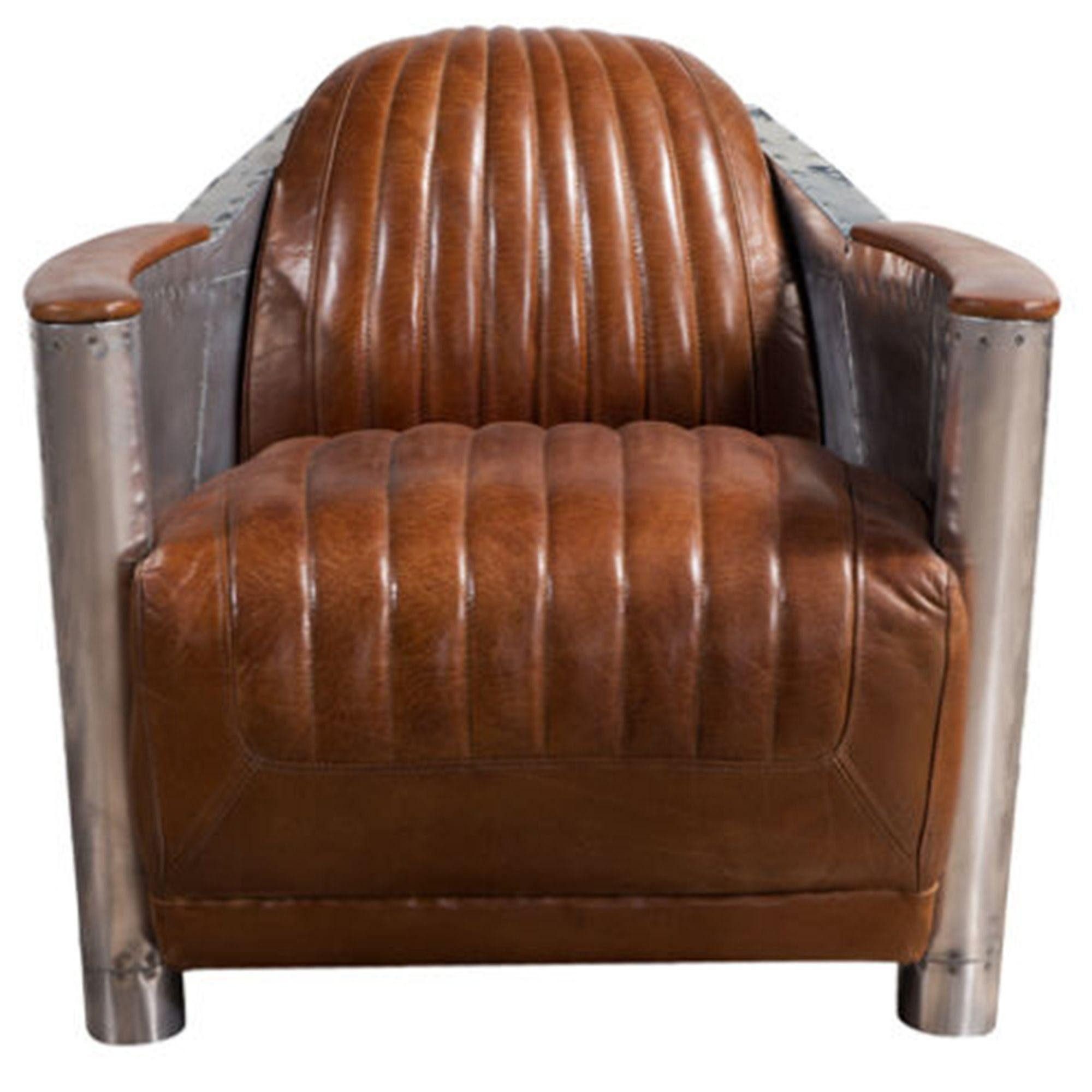 Xlmoebel Loungesessel Stuhl aus echtem Leder Wohnzimmer-Sofa Club-Lounge Retro Aviator (Sessel), Hergestellt in Europa