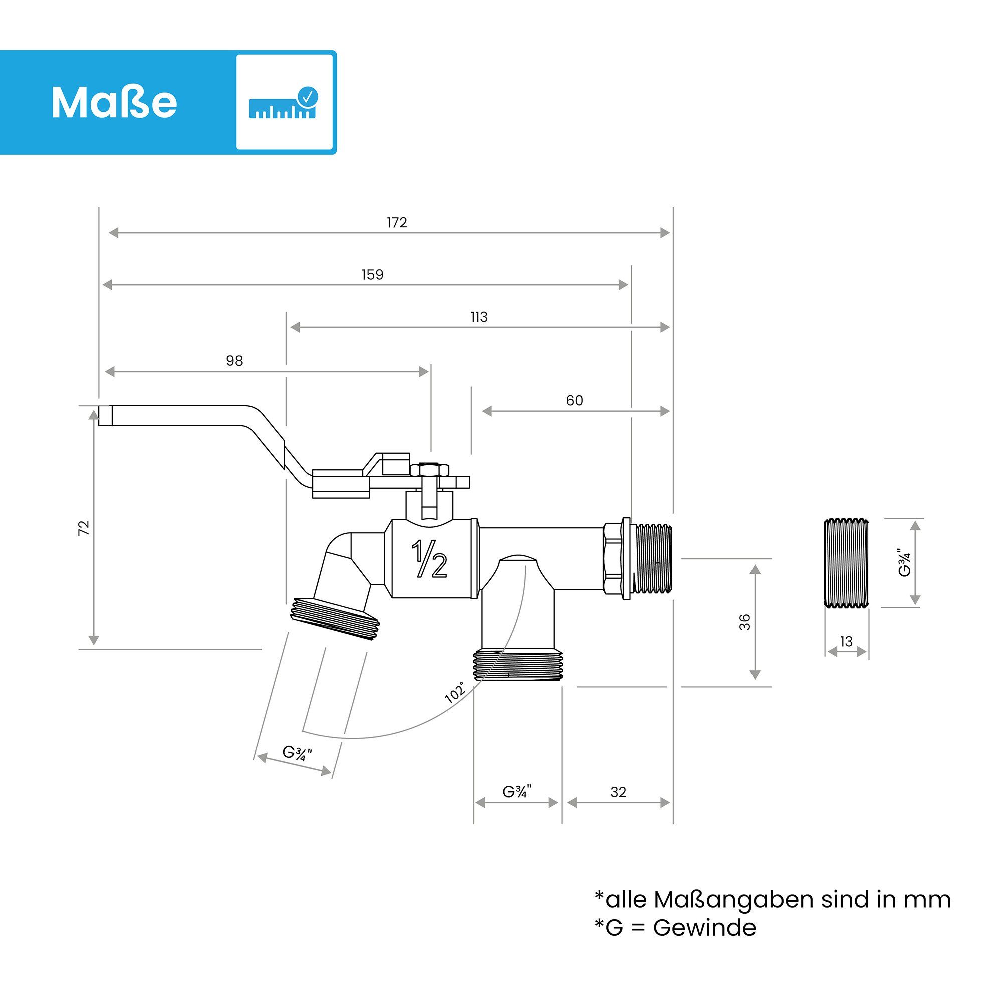 Bächlein Auslaufventil Doppel-Wasserhahn für den Garten