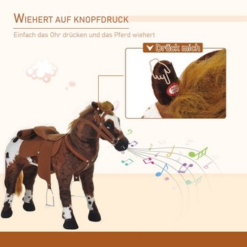 HOMCOM Stehtier Spielpferd Kinder Reitpferd mit Pferd Sound, Metall Braun+Weiß, 85L x 28B x 60H cm